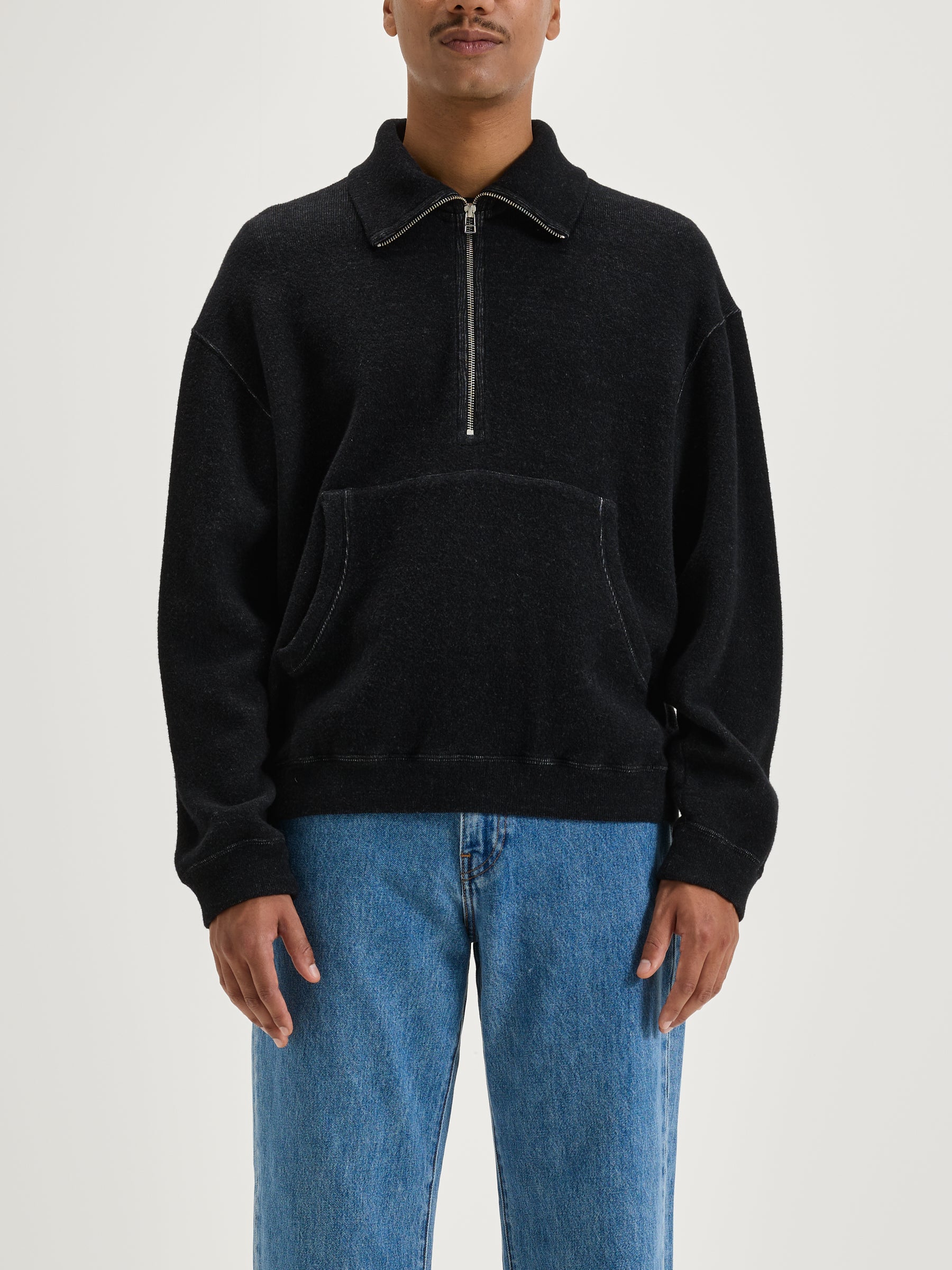 Sweatshirt Col Zippé Mabro - Black Pour Homme | Bellerose