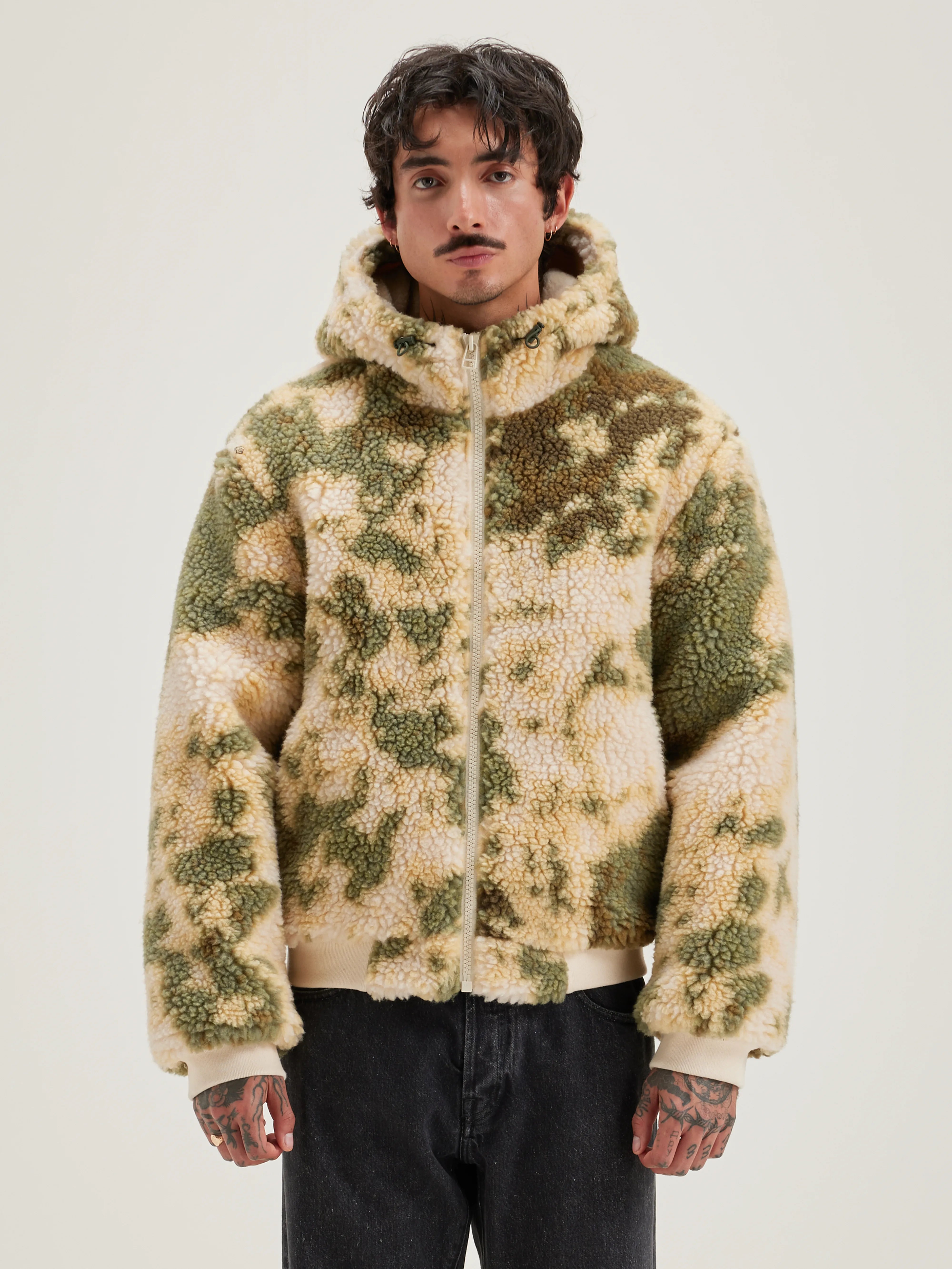 Camouflage print zip front teddy hoodie for men Bellerose