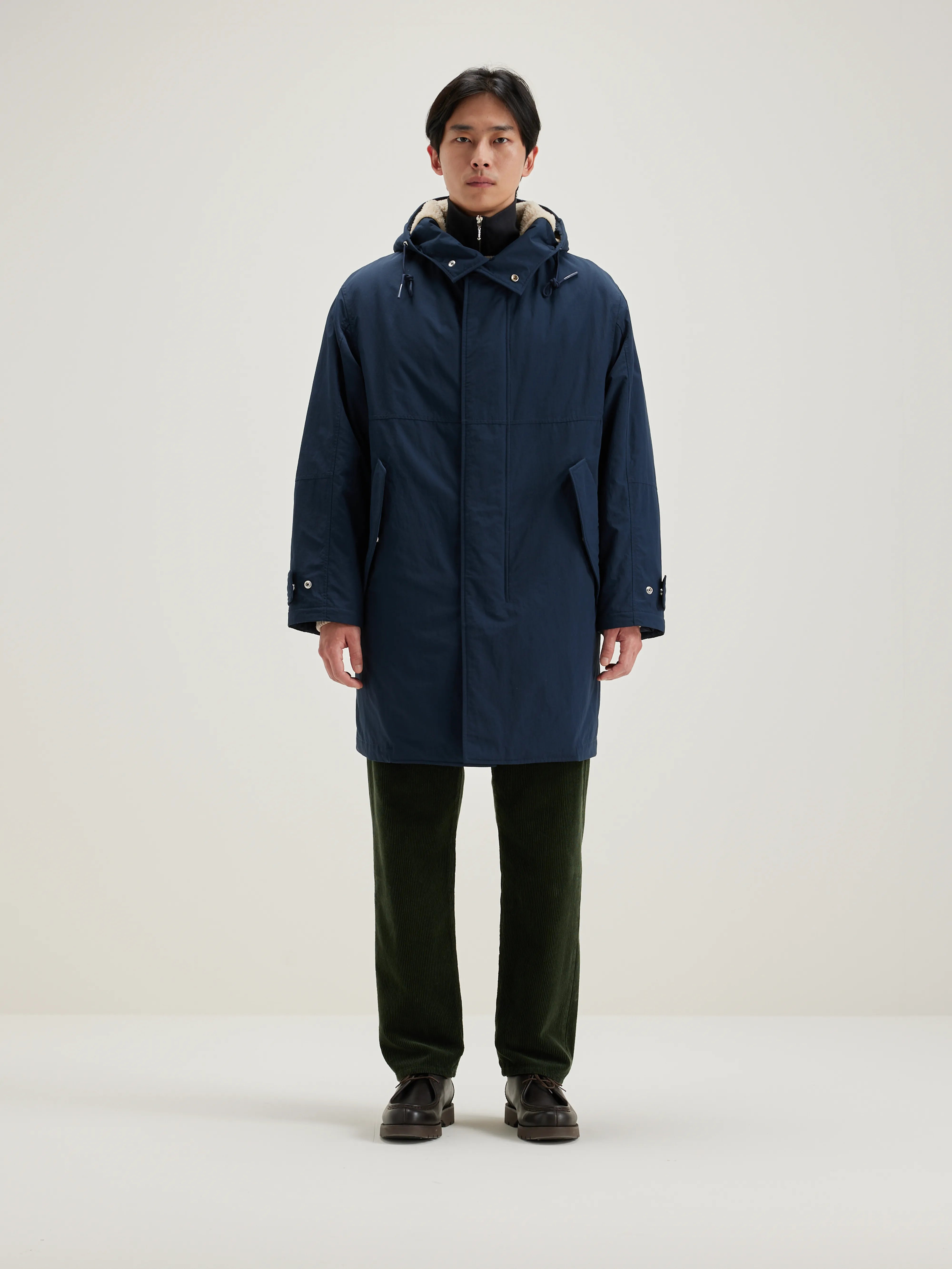 Dark blue hooded parka with teddy lining for men Bellerose