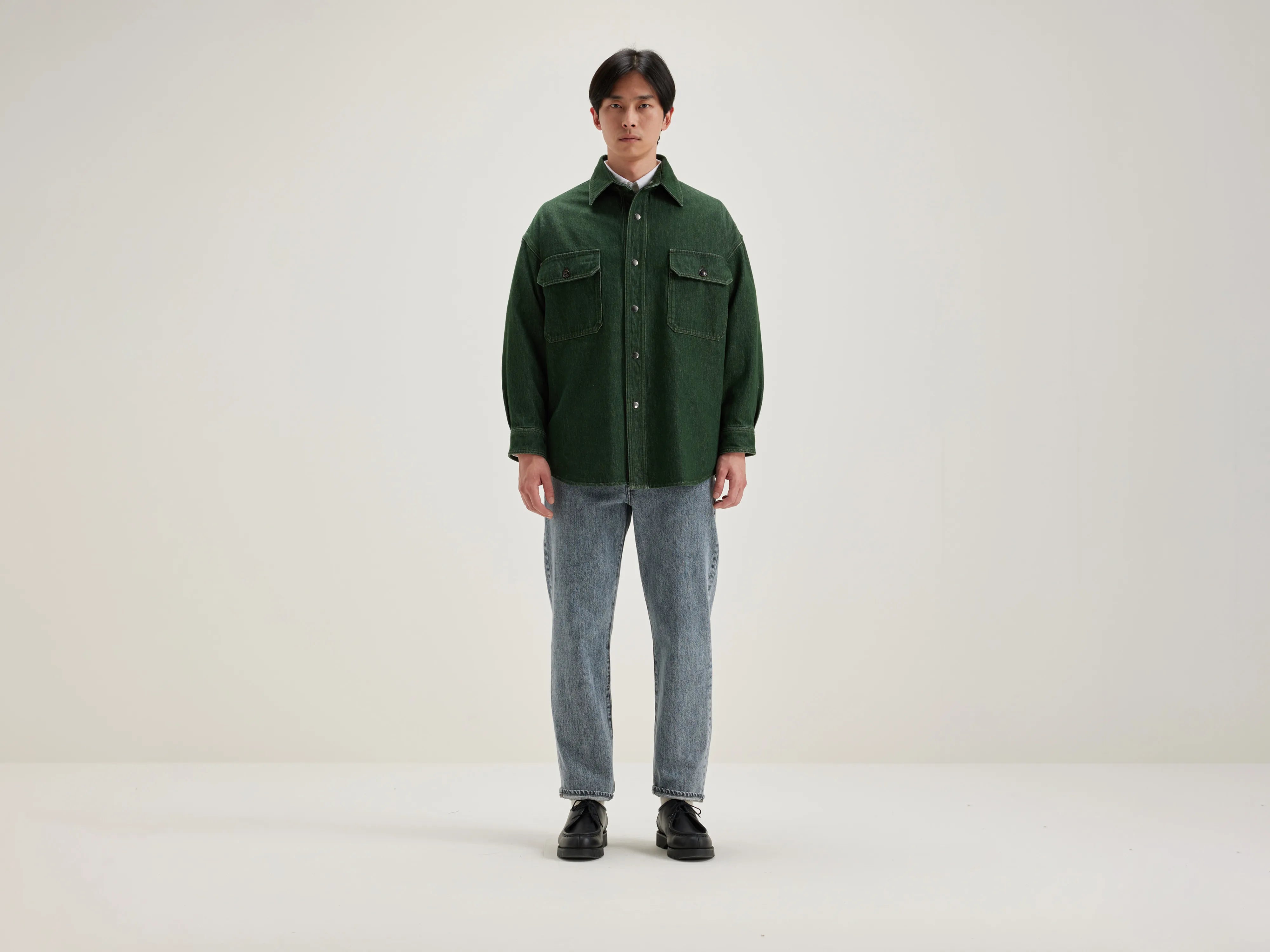 Grown denim overshirt (242 / M / GREEN STONE)