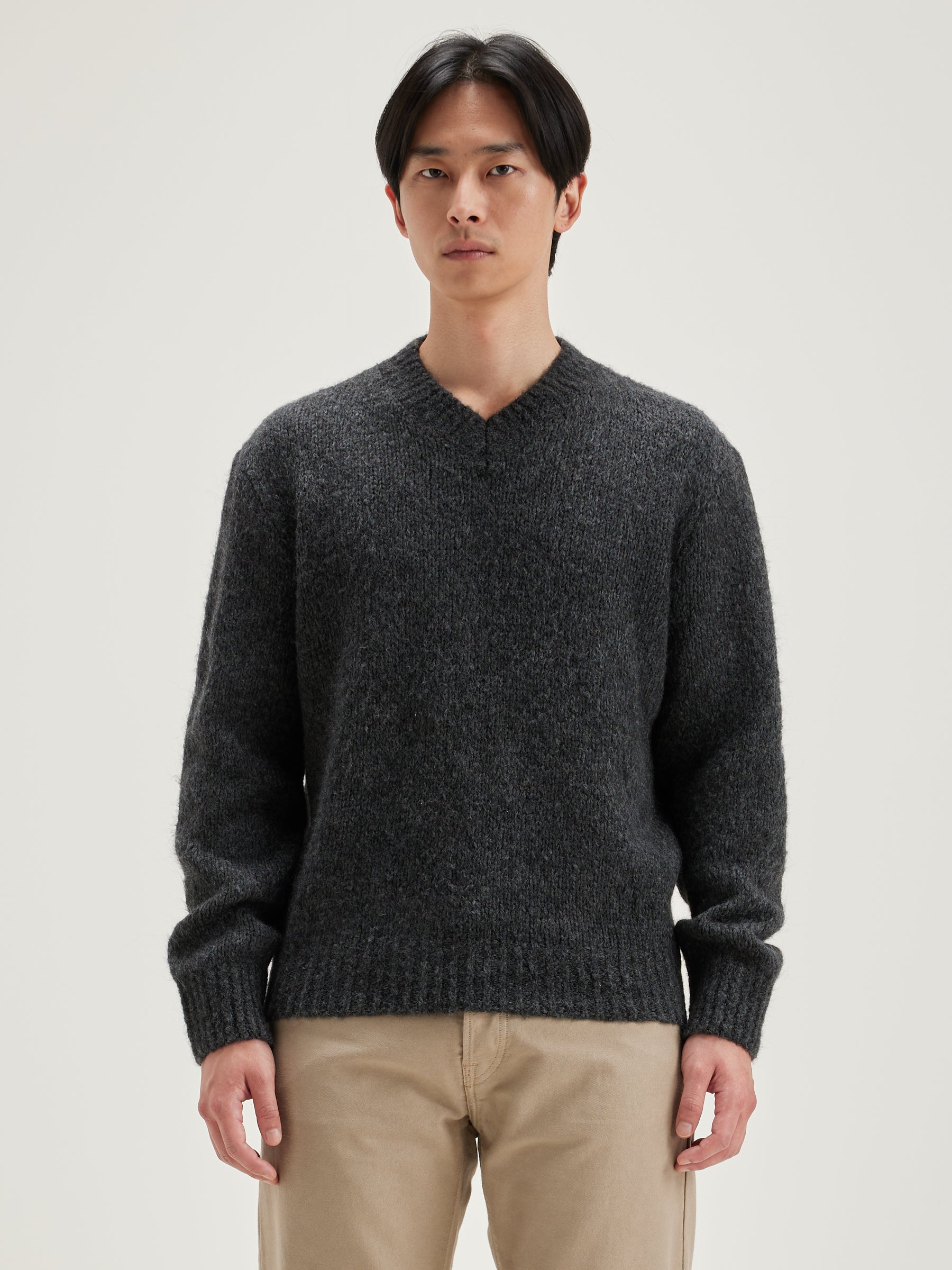 Pull Col V Liora - Mid grey Pour Homme | Bellerose