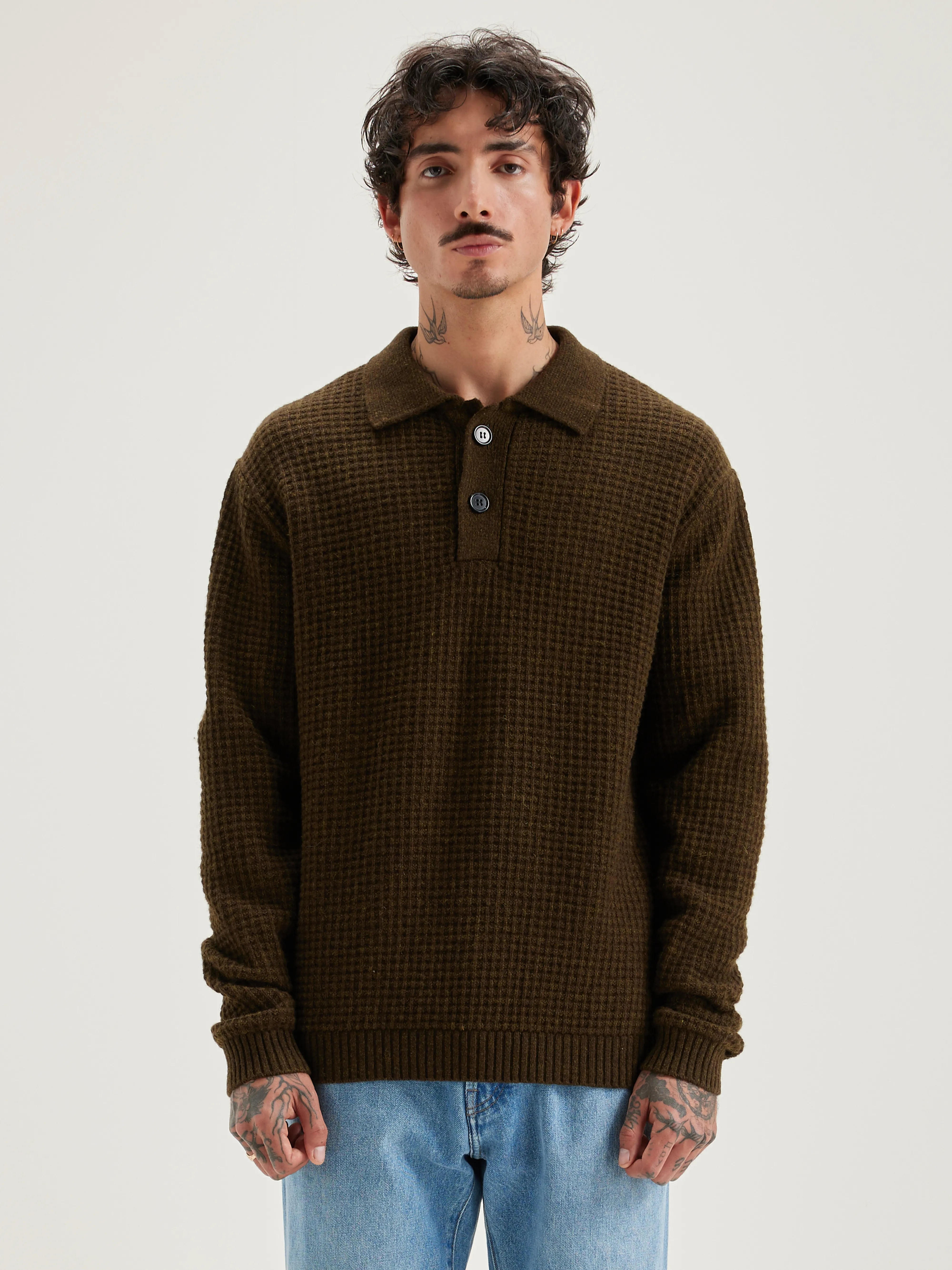 Pull Style Polo Allos - Olive Pour Homme | Bellerose