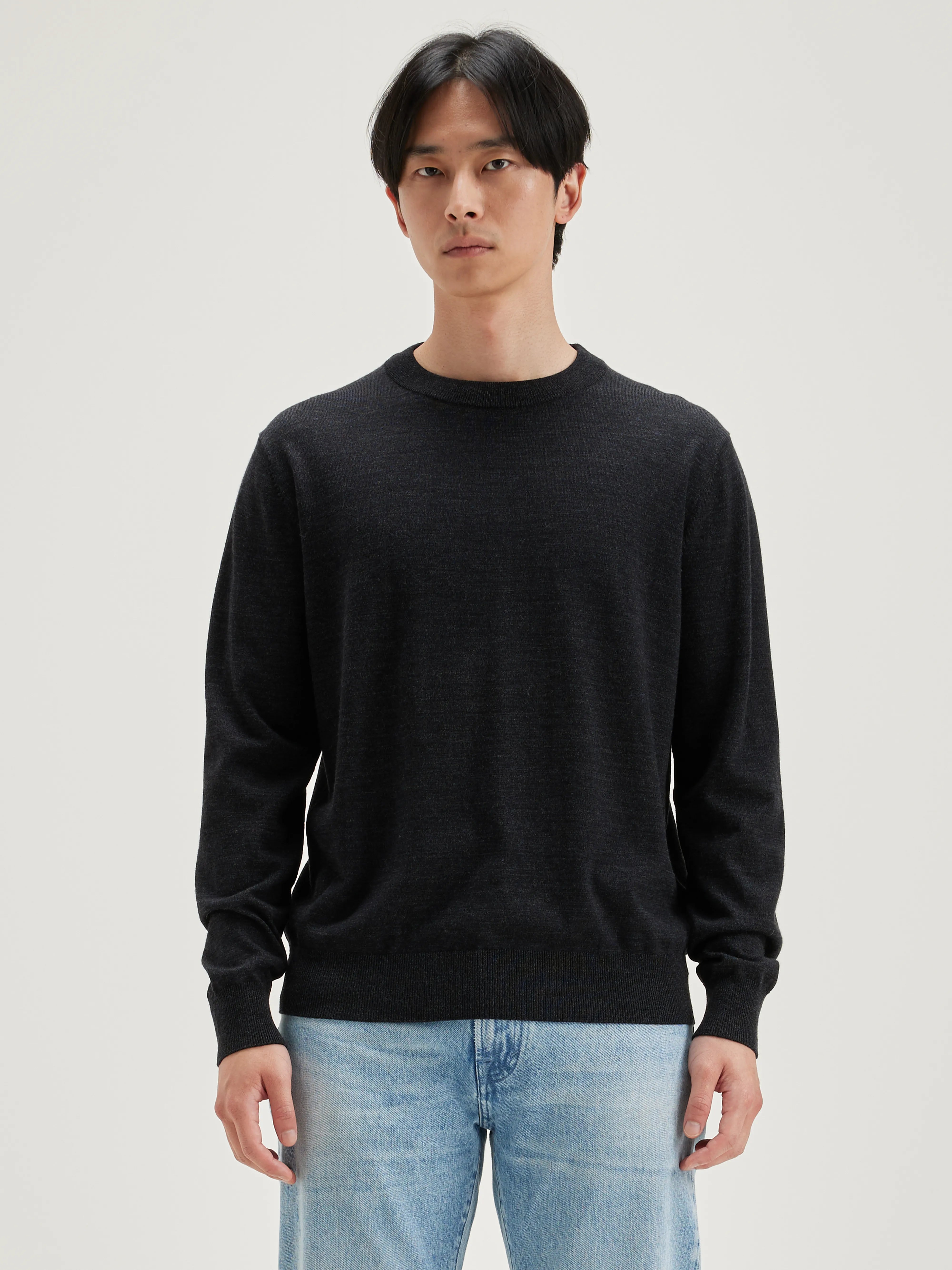 Black wool crew neck sweater for men Bellerose