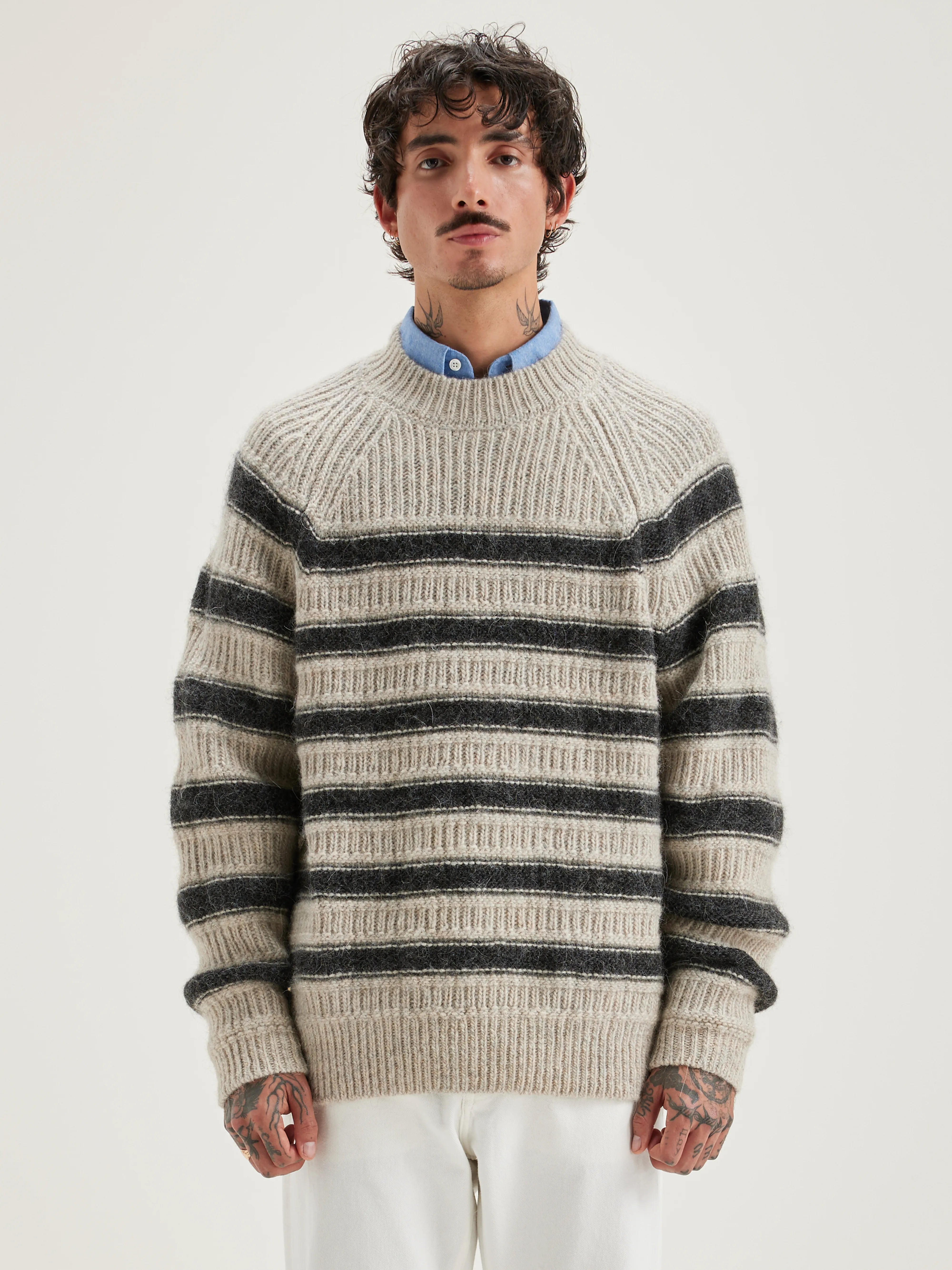 Lidon Crew-neck Sweater - Oatmeal / Off black For Men | Bellerose