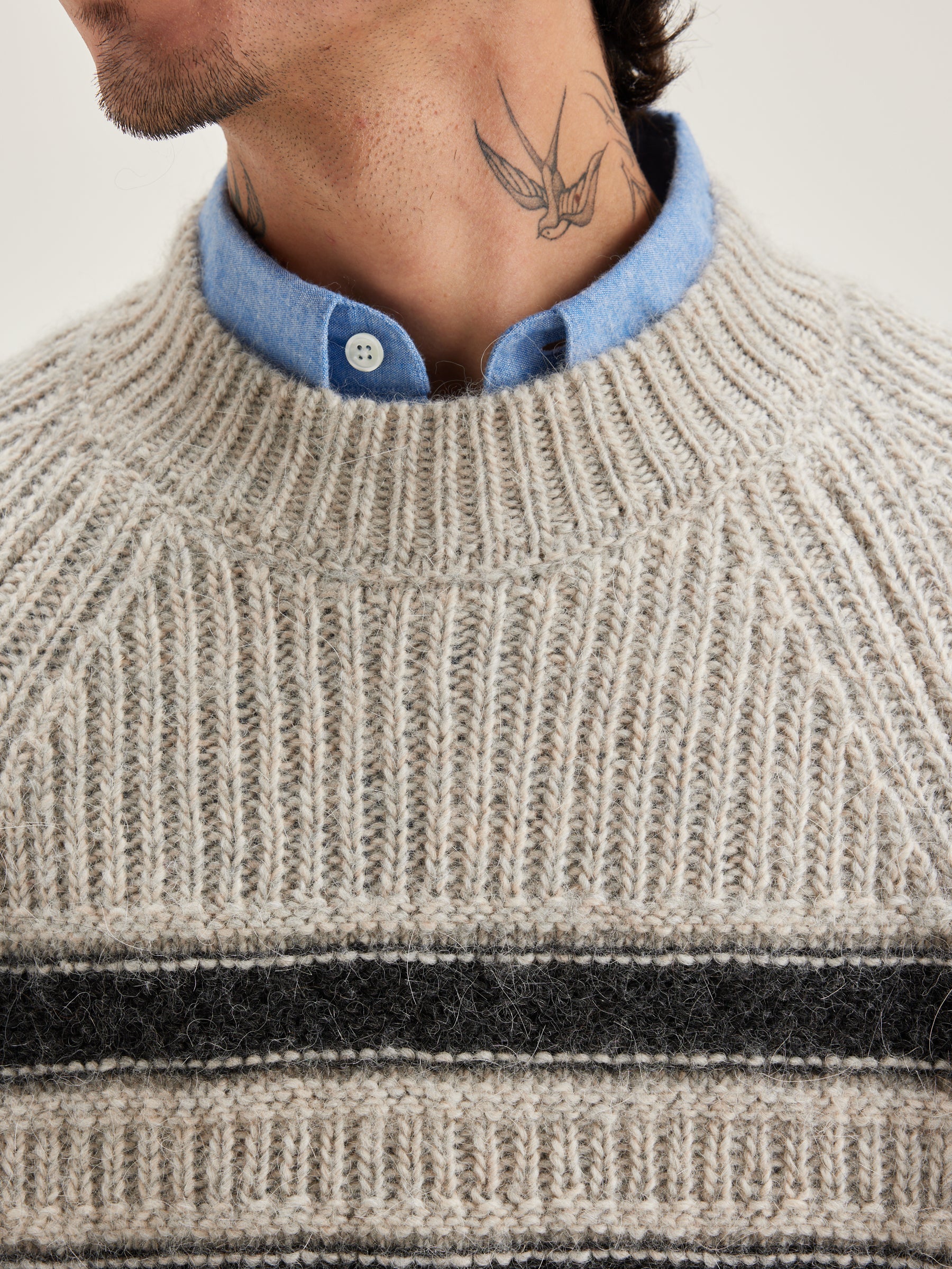 Lidon Crew-neck Sweater - Oatmeal / Off black For Men | Bellerose