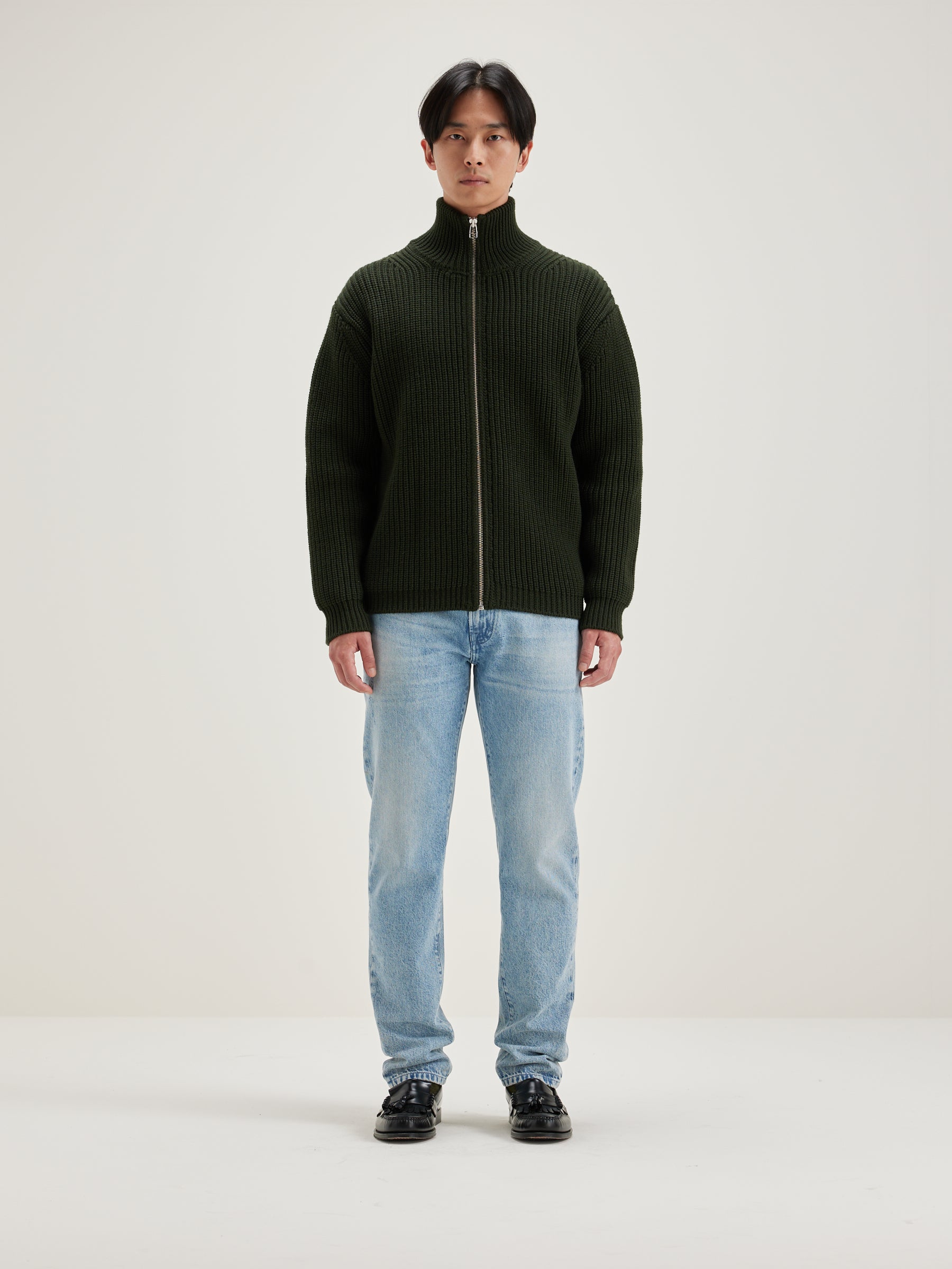 Allip Zip-up Cardigan - Dark olive For Men | Bellerose