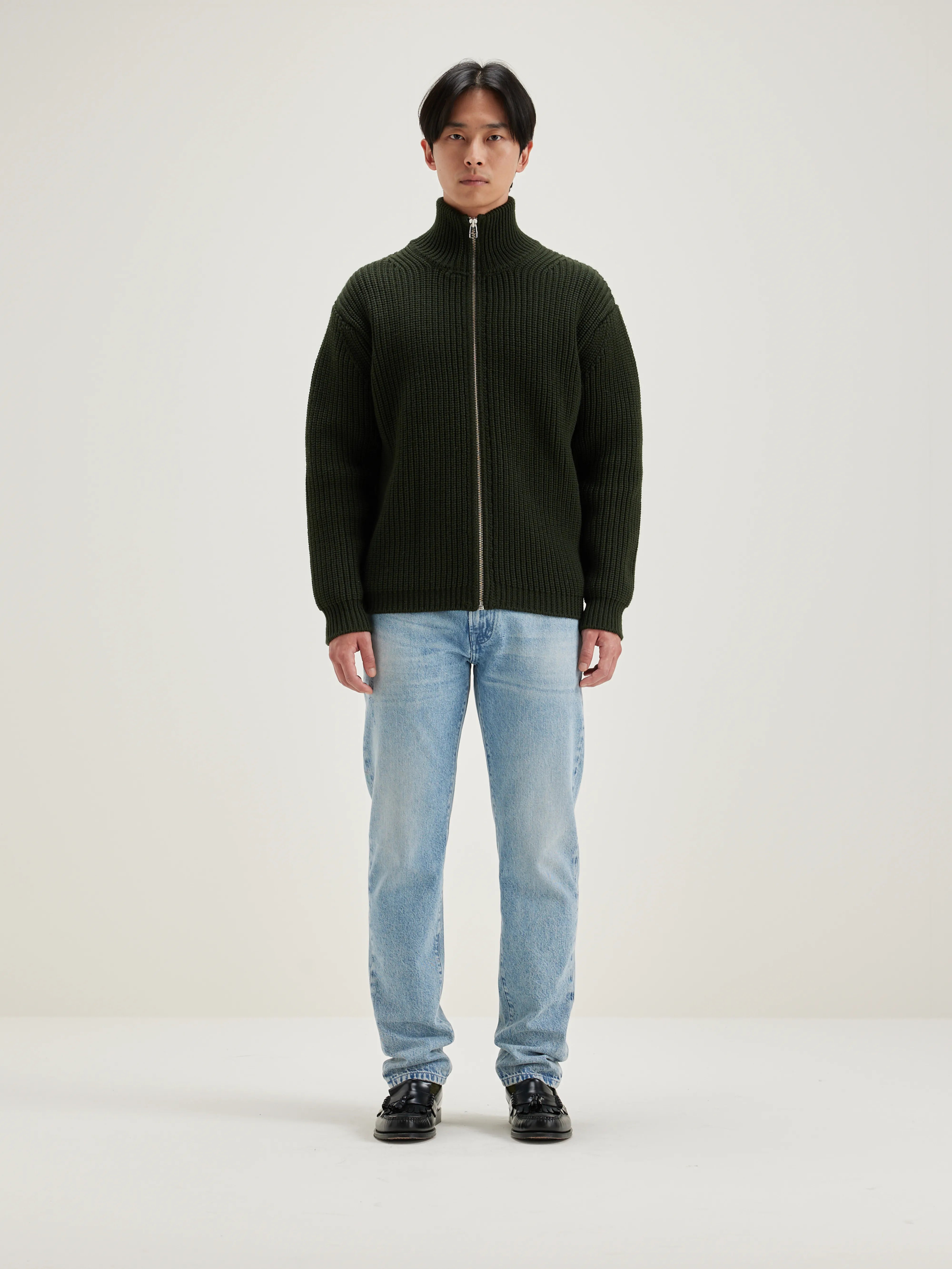 Allip Zip-up Cardigan - Dark olive For Men | Bellerose