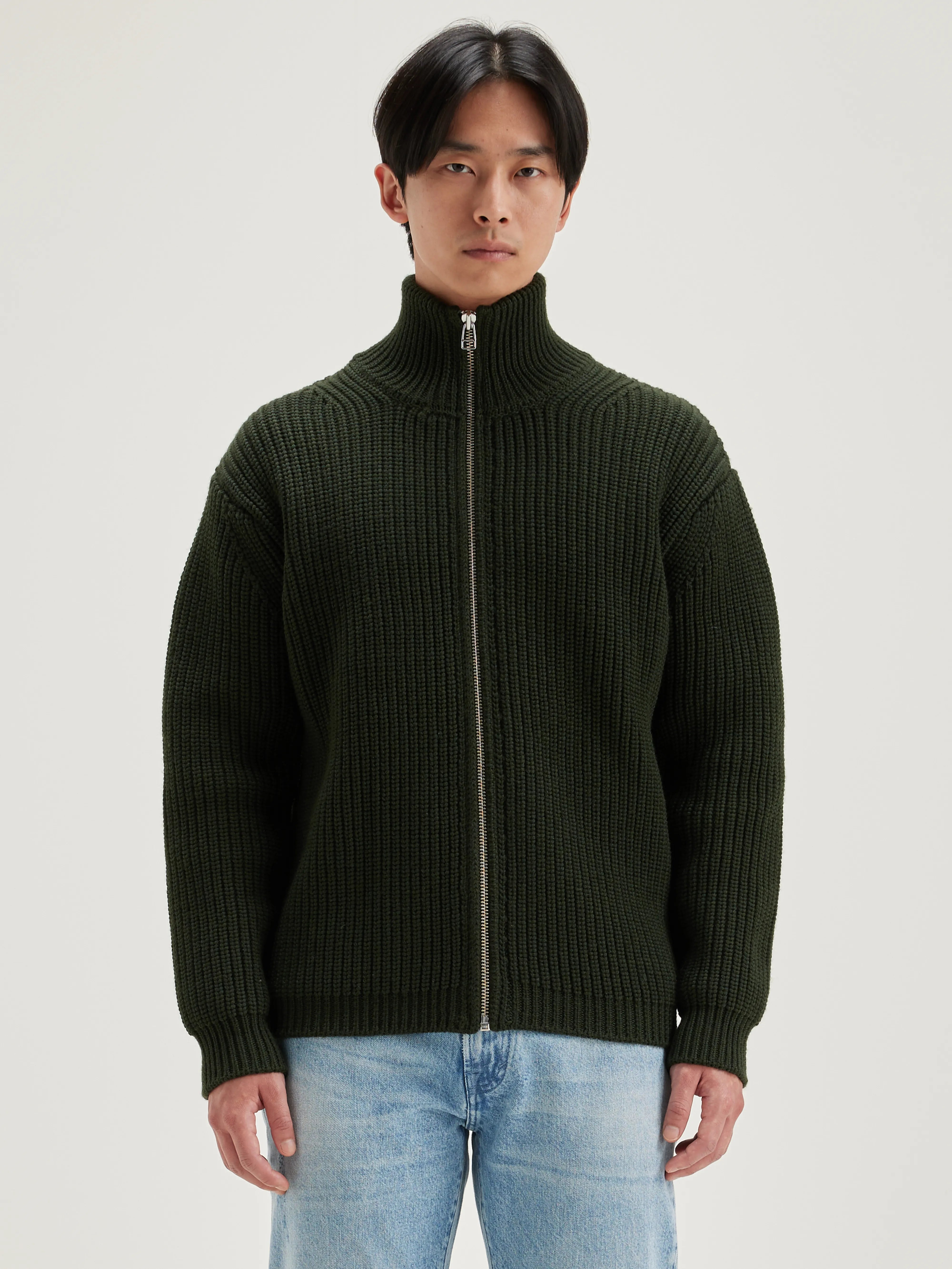 Allip Zip-up Cardigan - Dark olive For Men | Bellerose