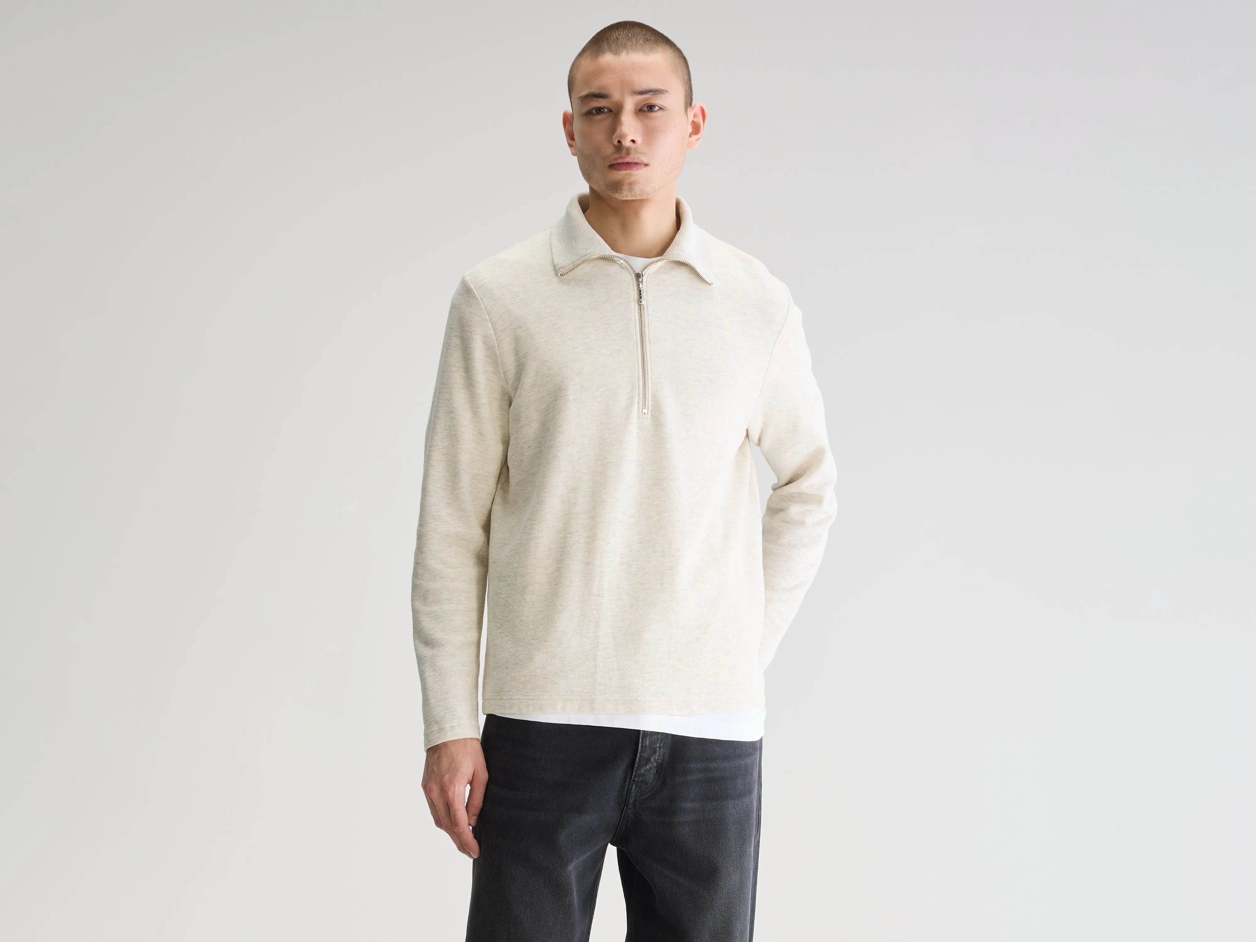 Spence zipped-collar t-shirt (251 / M / OYSTER)