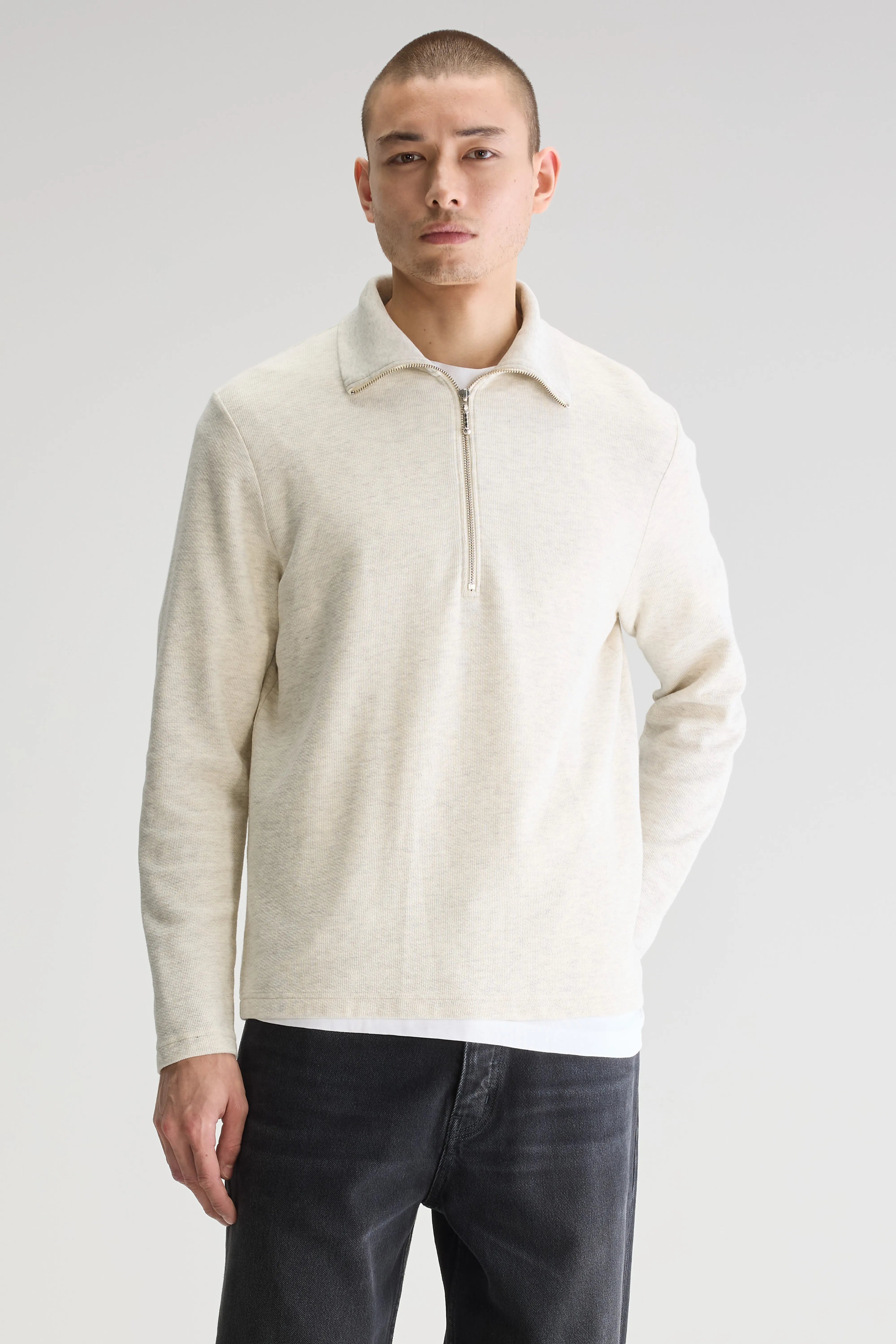 Spence Zipped-collar T-shirt - Oyster For Men | Bellerose