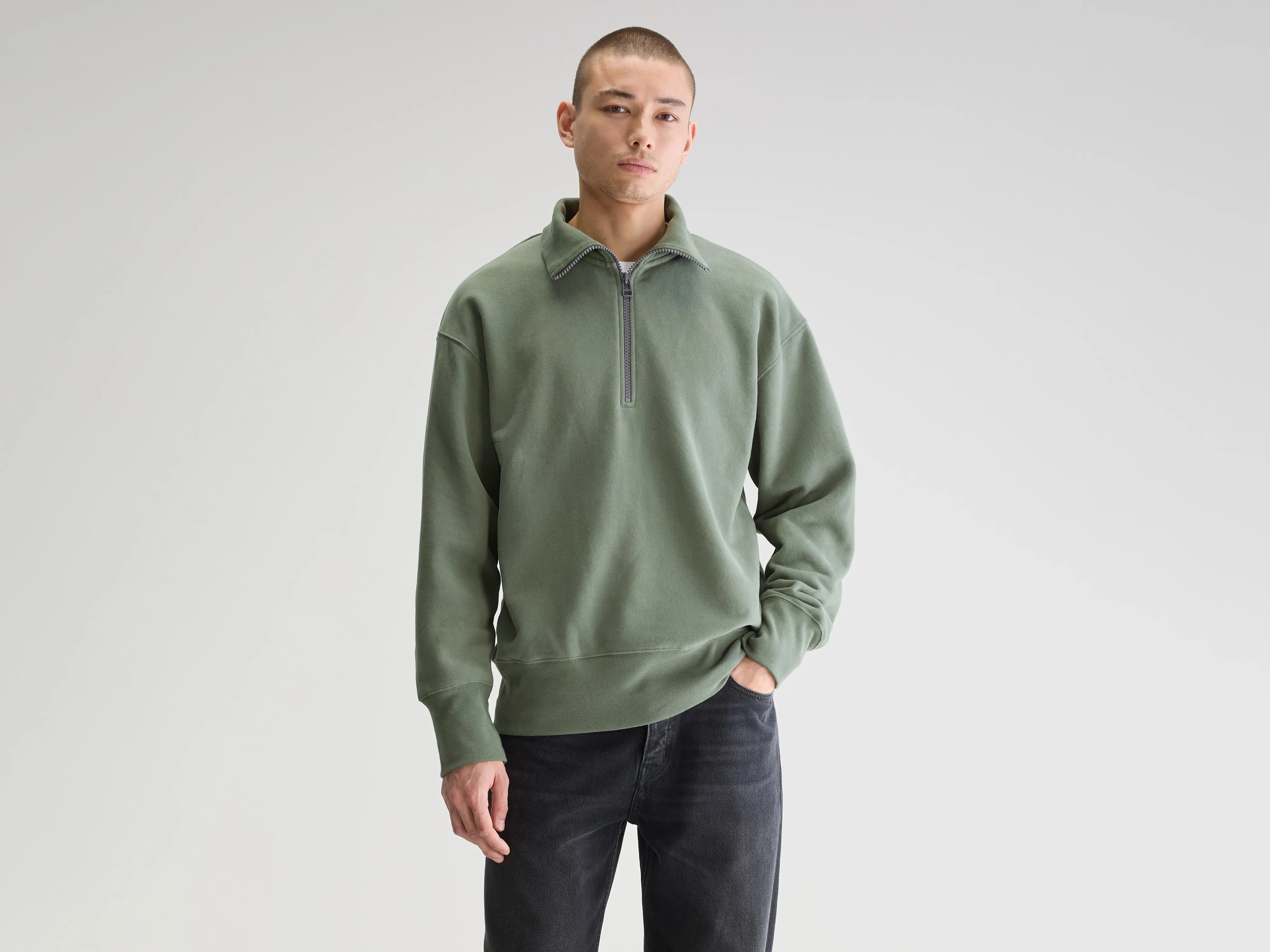 Faber sweatshirt met halve rits (251 / M / THYME)