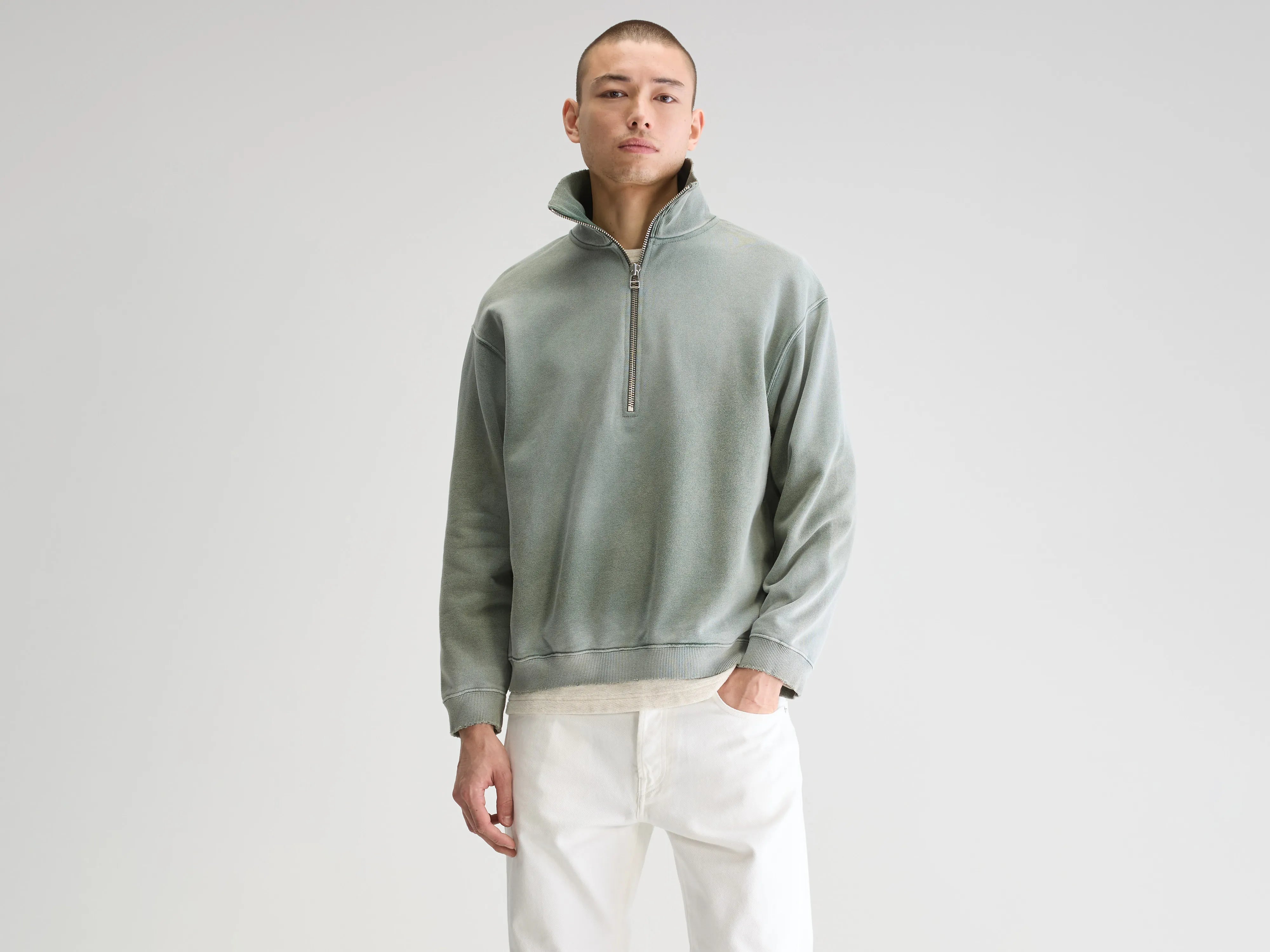 Sweatshirt col zippé Fabro (251 / M / SAGE)