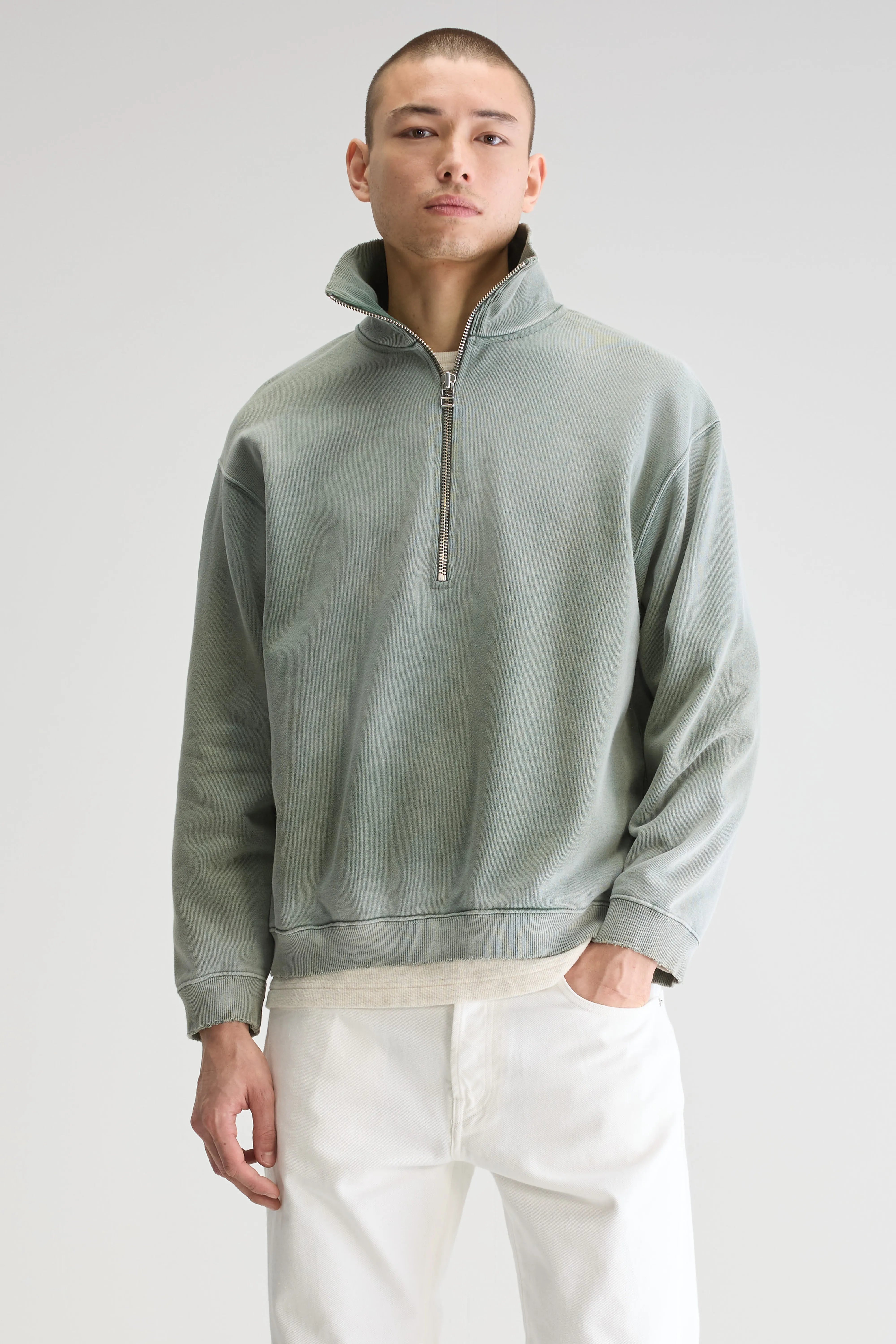 Fabro Sweatshirt Met Halve Rits - Sage Voor Heren | Bellerose