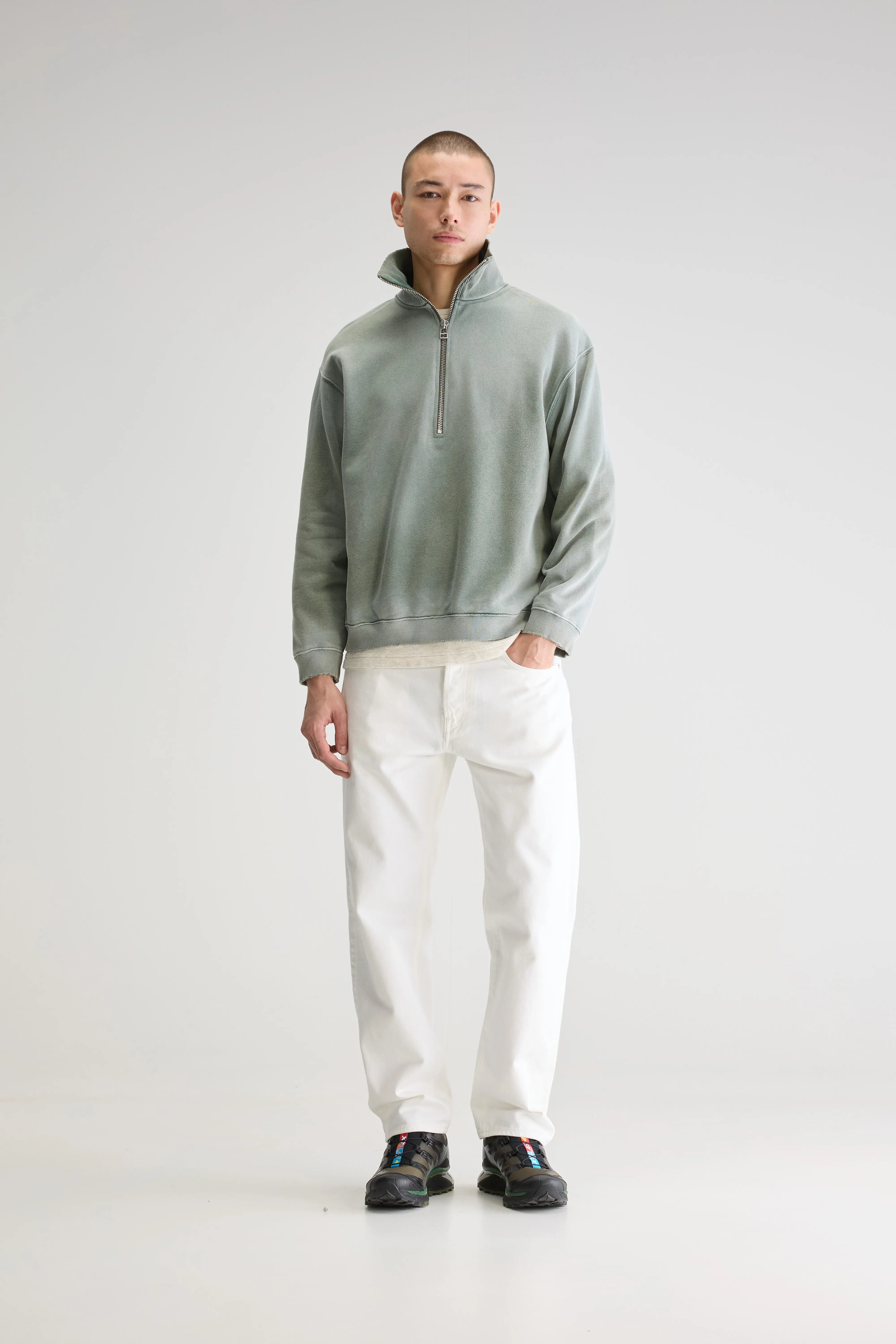 Fabro Sweatshirt Met Halve Rits - Sage Voor Heren | Bellerose