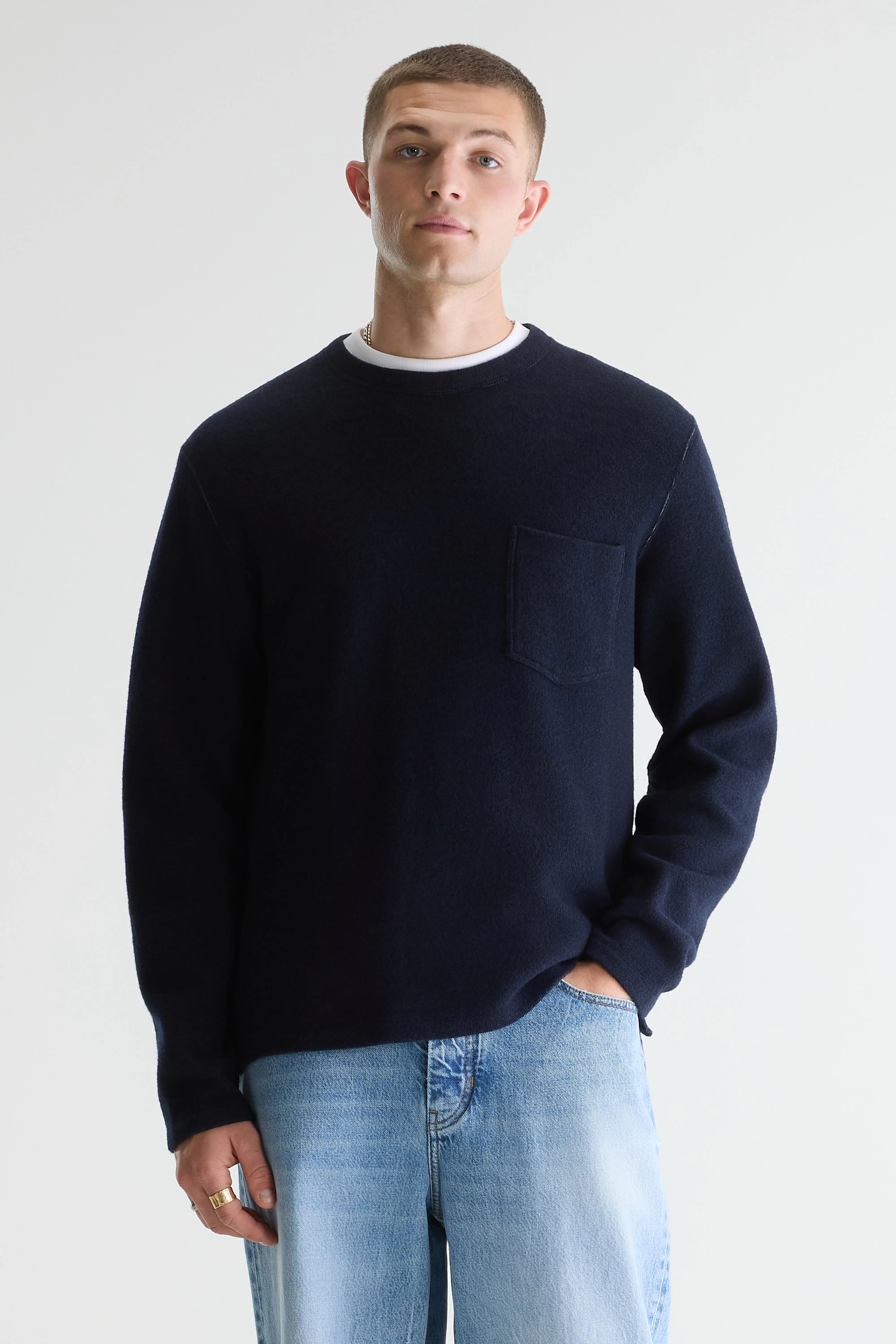 Velo Marineblauwe Sweatshirt Met Ronde Hals - Ecru / Navy Voor Heren | Bellerose