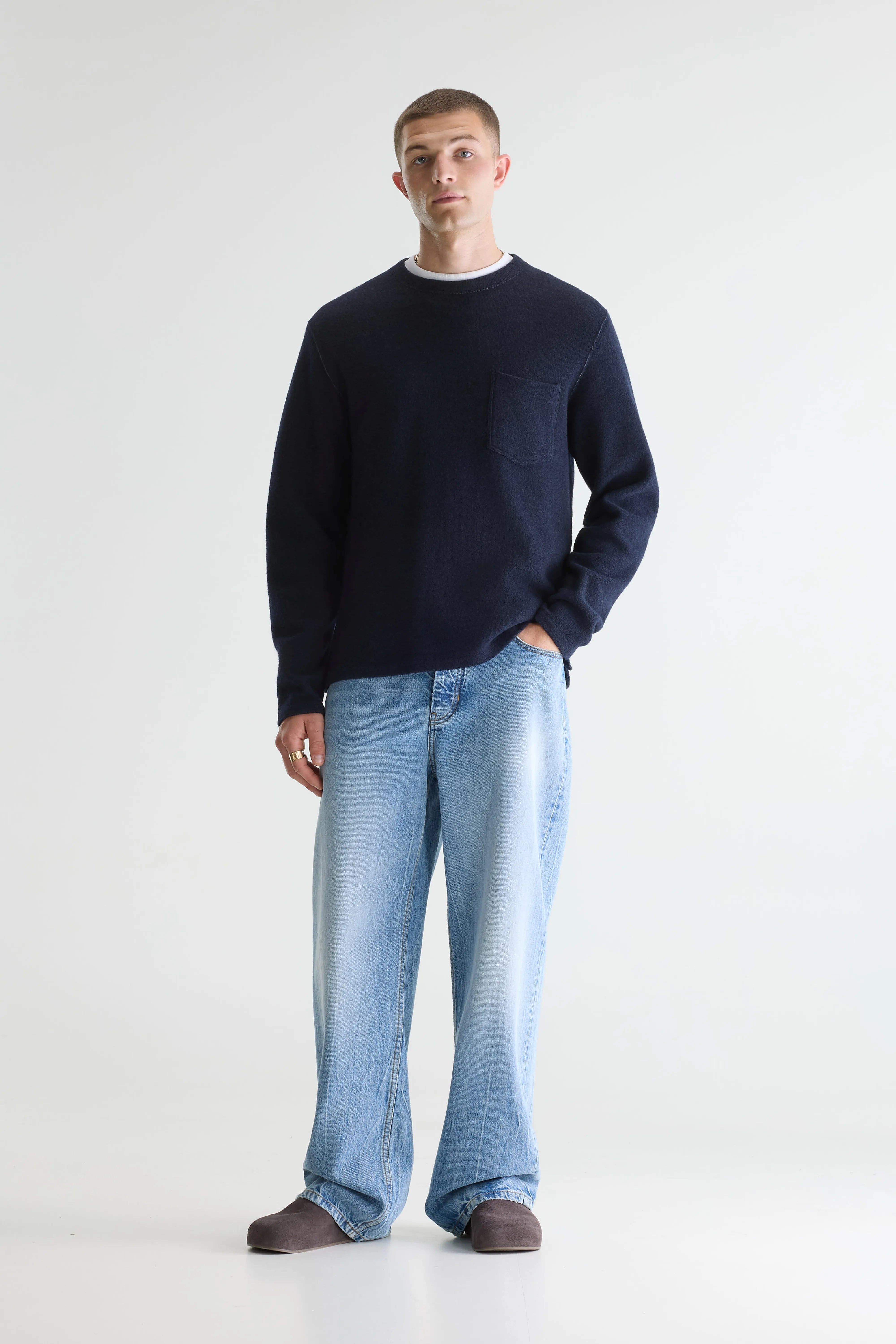 Velo Marineblauwe Sweatshirt Met Ronde Hals - Ecru / Navy Voor Heren | Bellerose