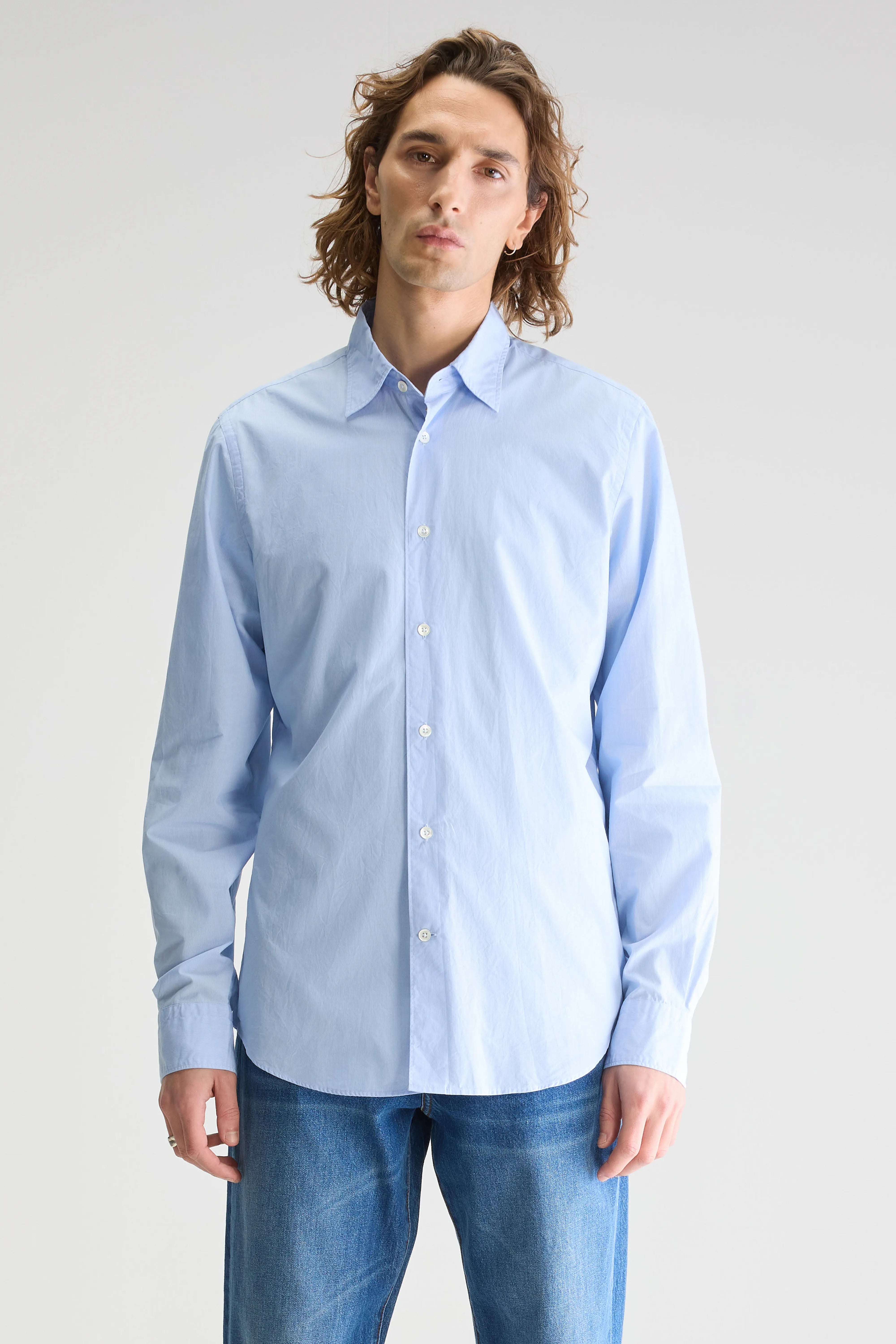 Gabe Slim Shirt - Sky / White For Men | Bellerose