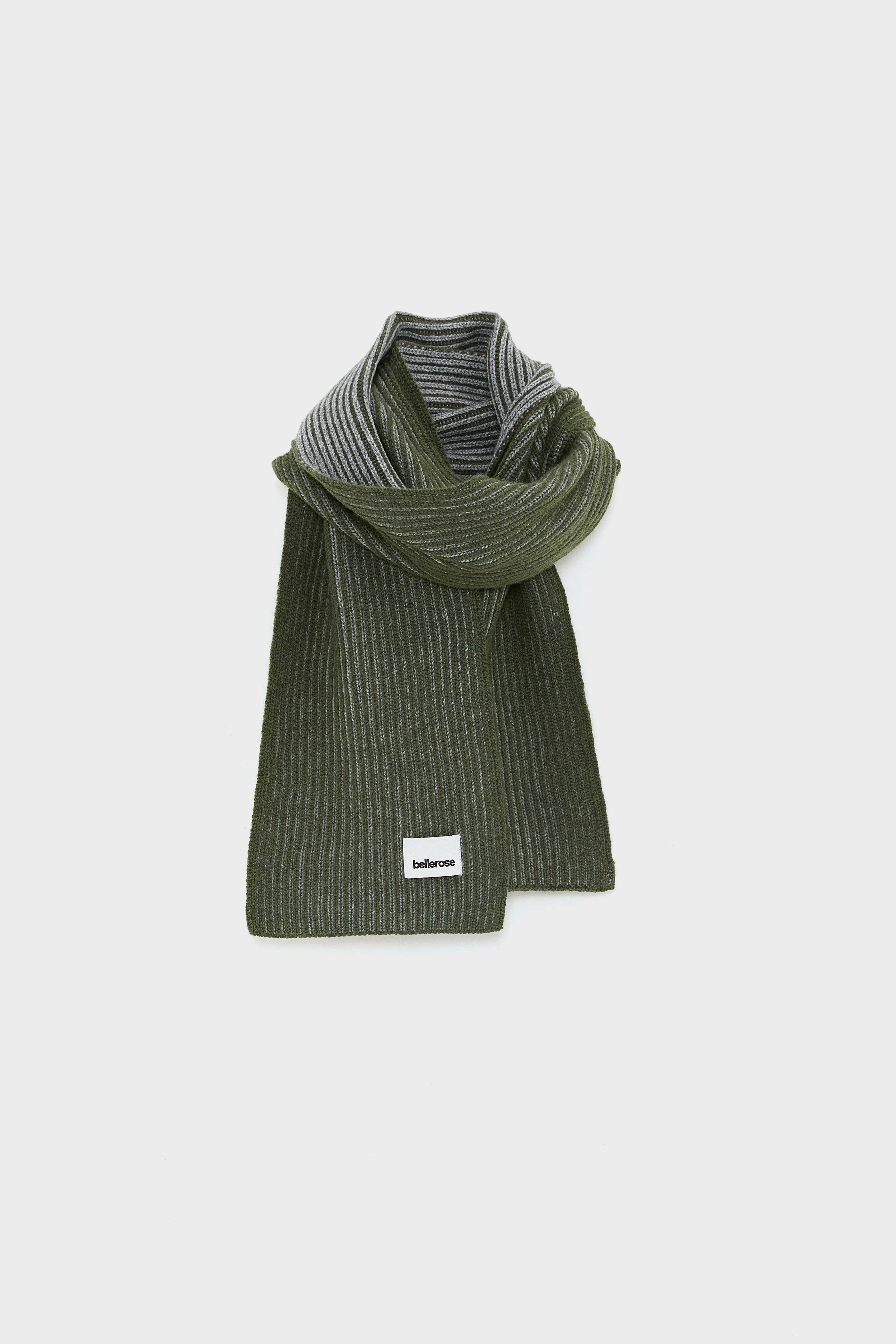 Sonac Ribbed Knit Scarf - Grey melange / Olive For Men | Bellerose