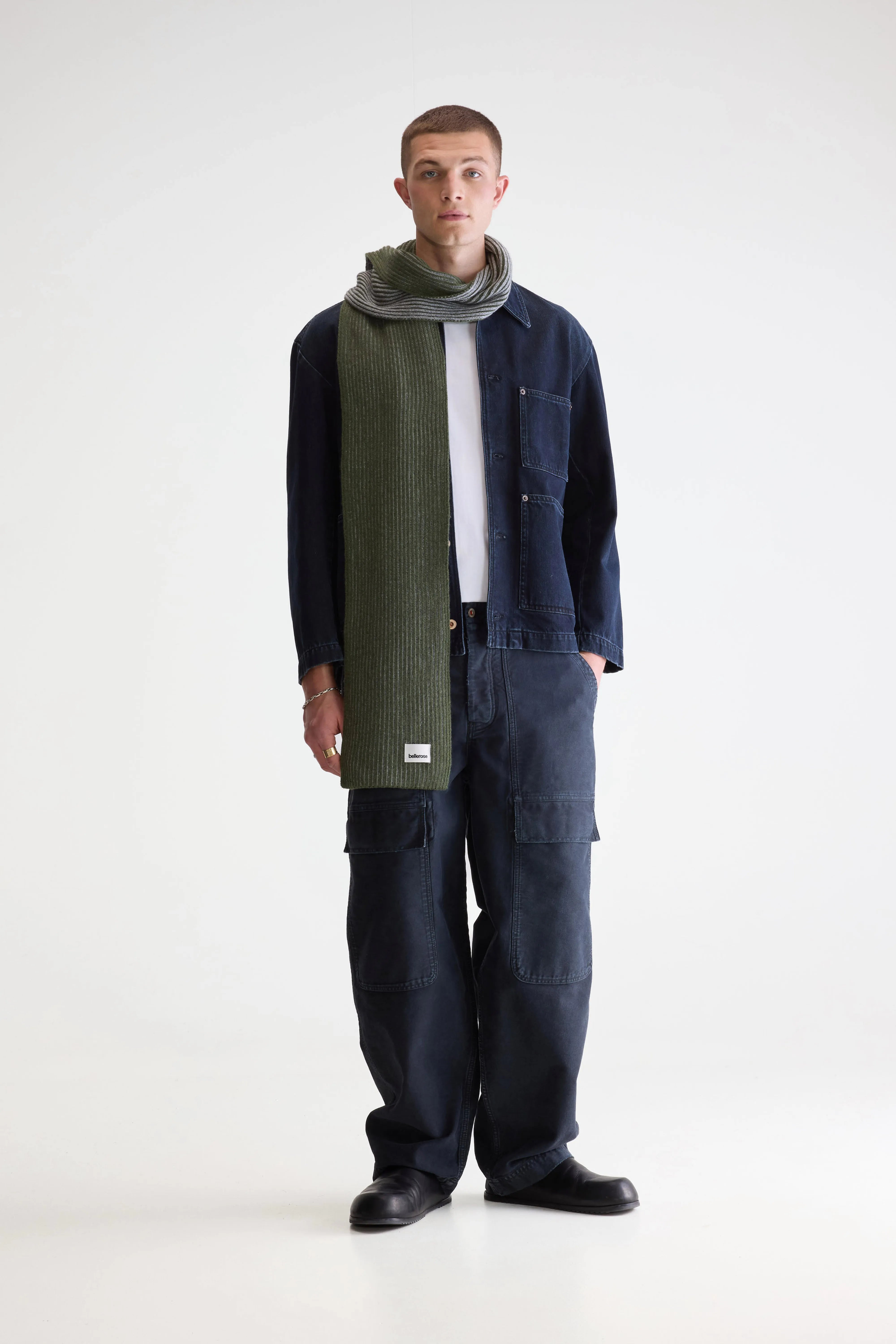 Sonac Ribbed Knit Scarf - Grey melange / Olive For Men | Bellerose