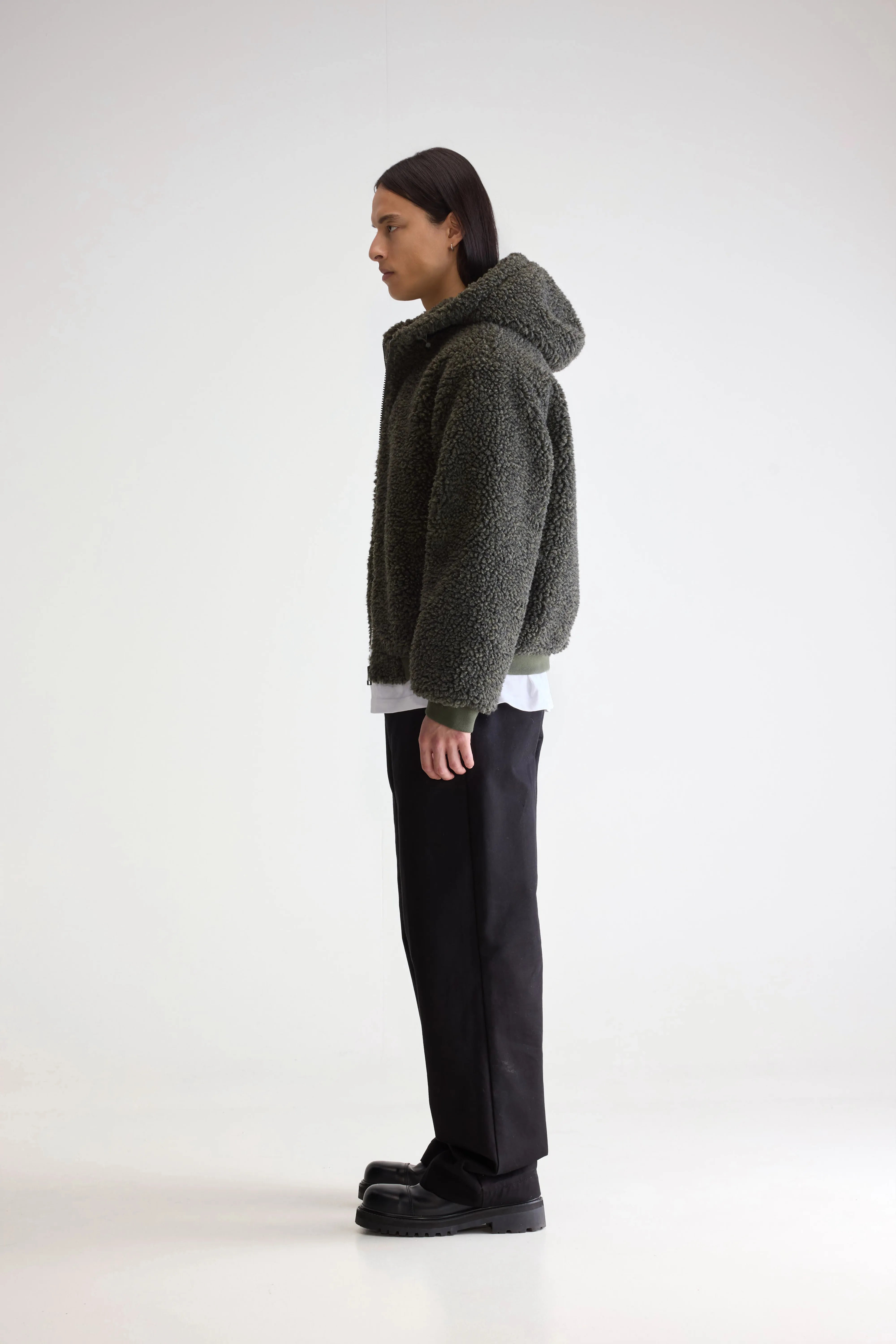 Jake Zip-up Teddy Hoodie - Dark olive For Men | Bellerose