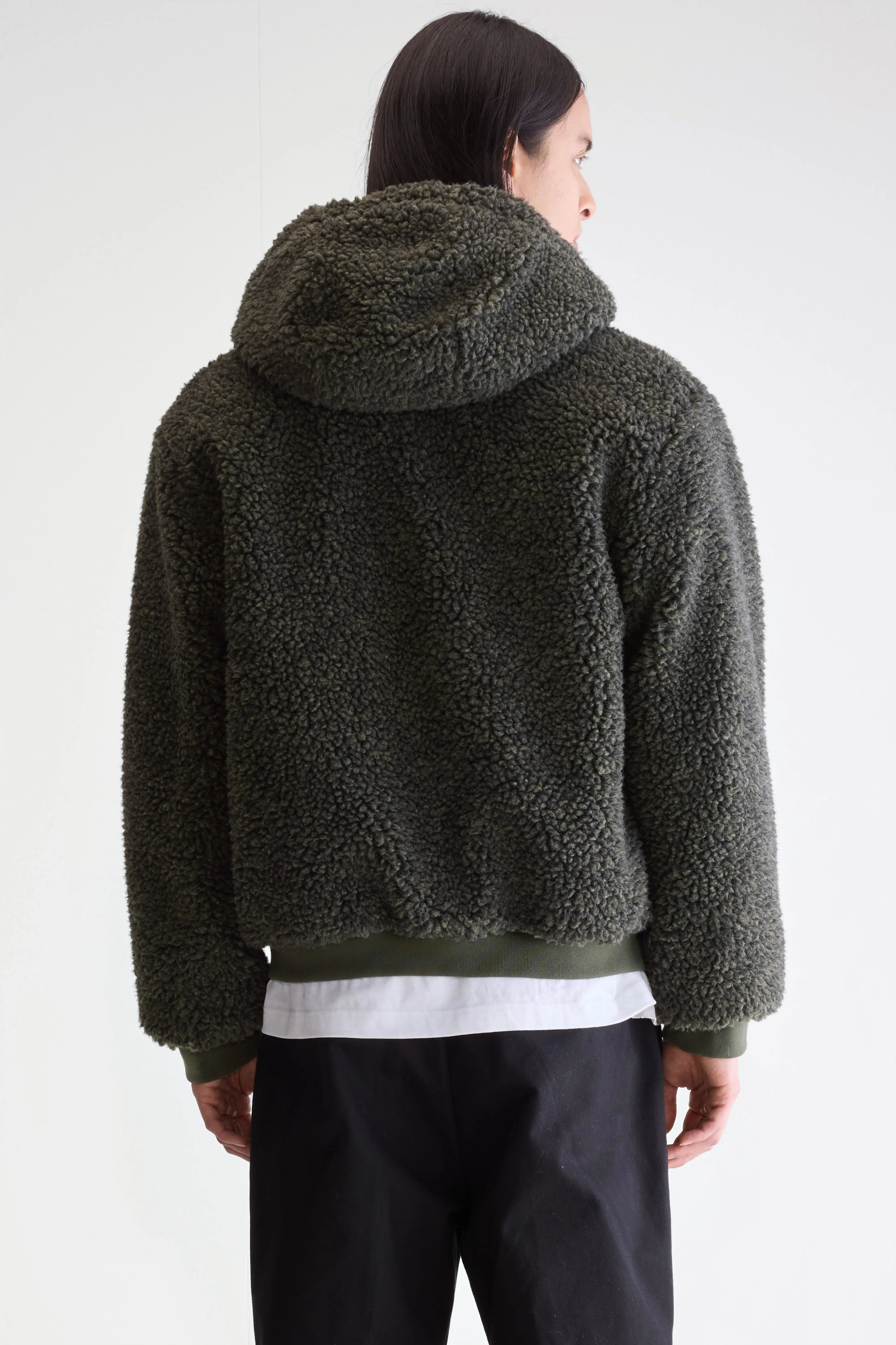 Jake Zip-up Teddy Hoodie - Dark olive For Men | Bellerose