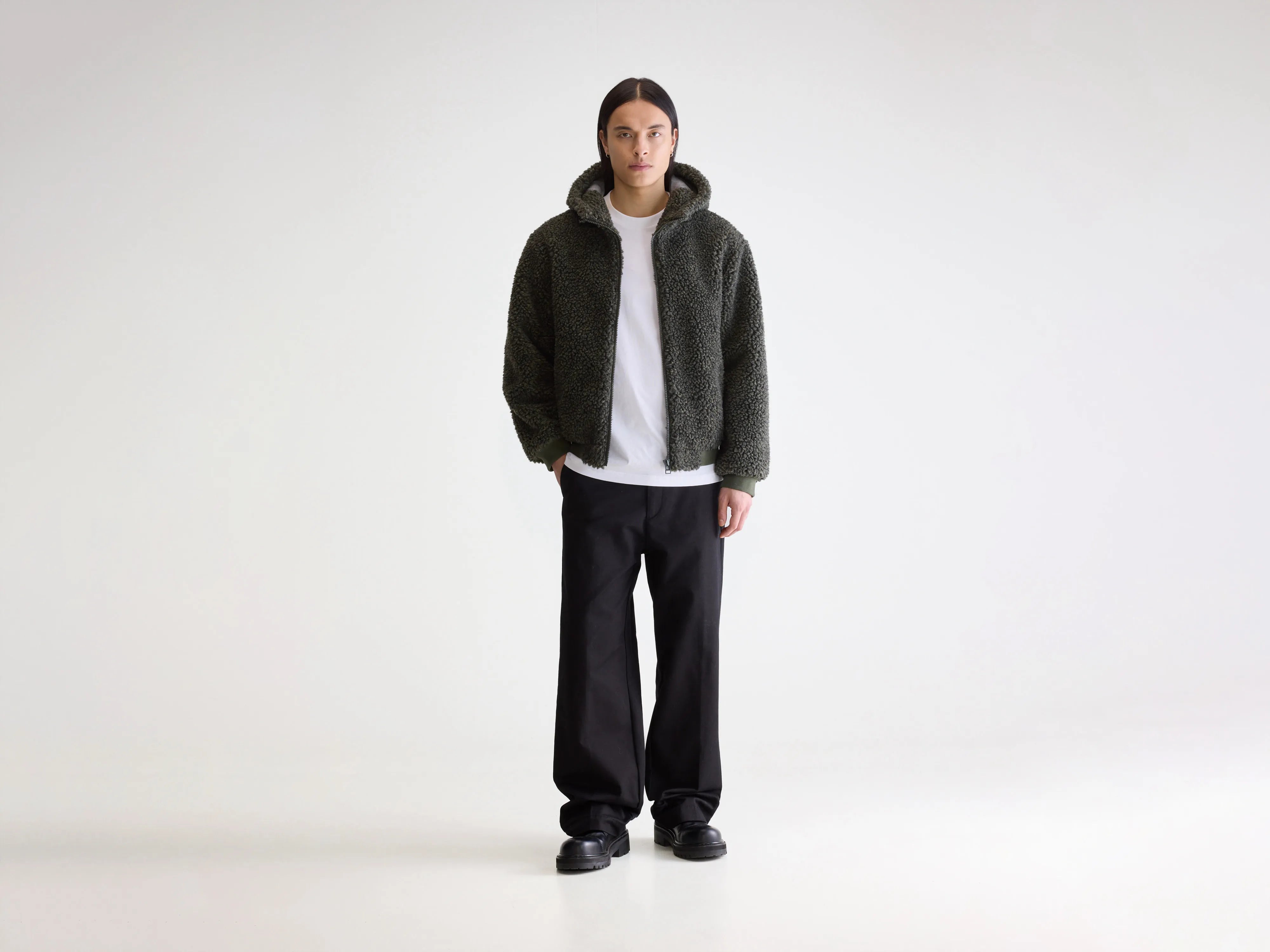 Jake zip-up teddy hoodie  (252 / M / DARK OLIVE)