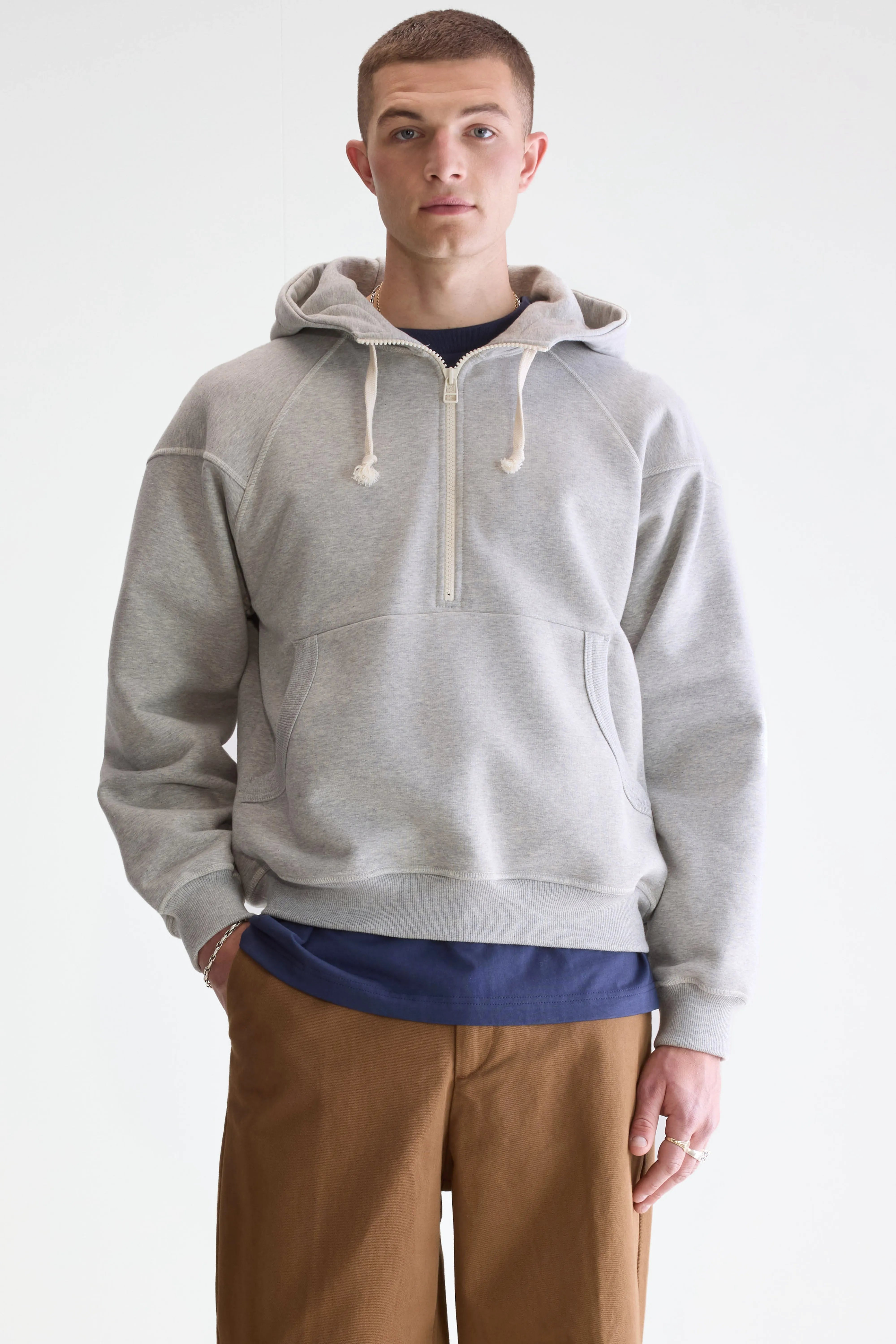 Find Zipped-collar Hoodie - H. grey For Men | Bellerose