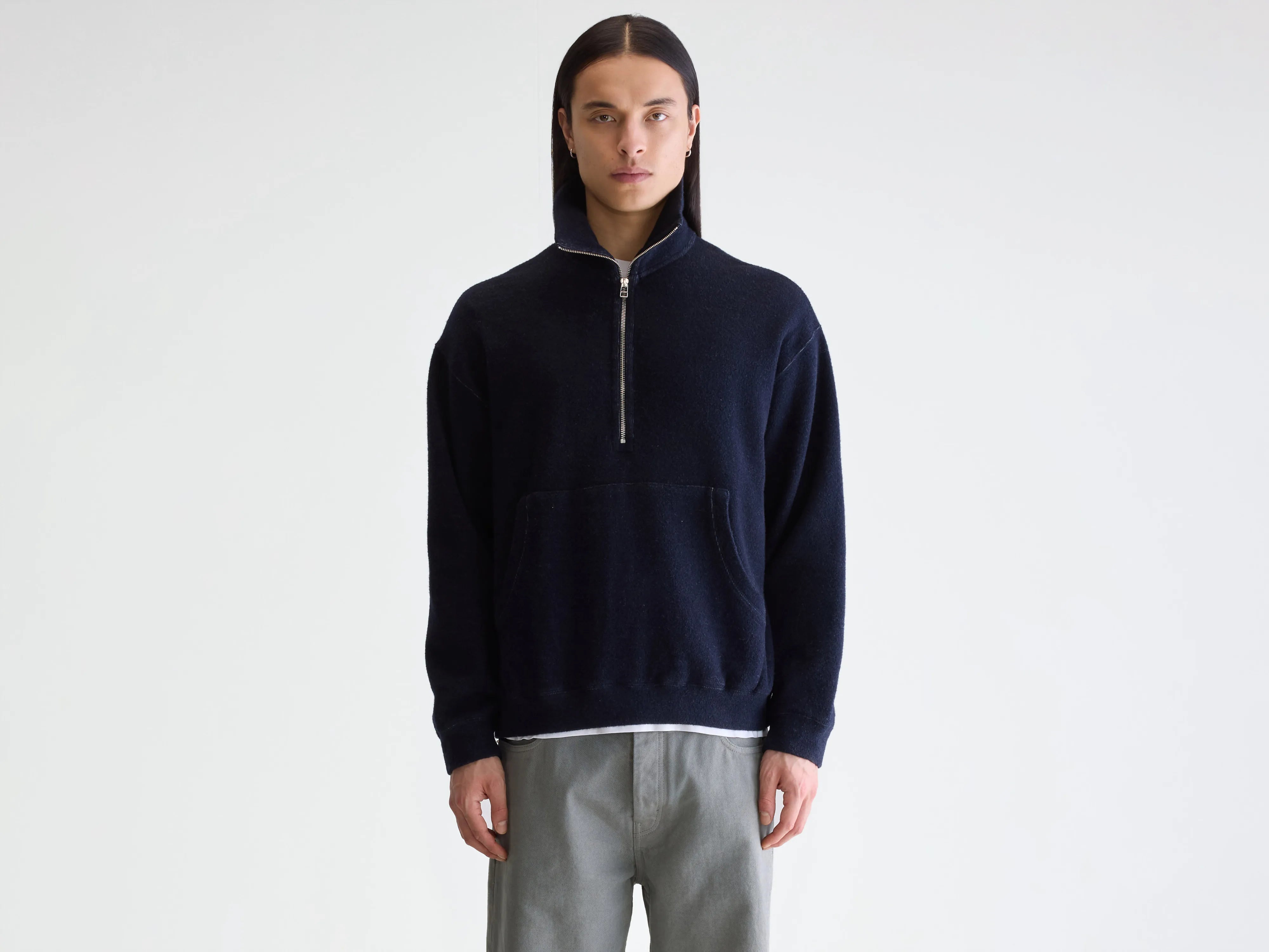 Grey zipped-collar sweatshirt for men. | Bellerose
