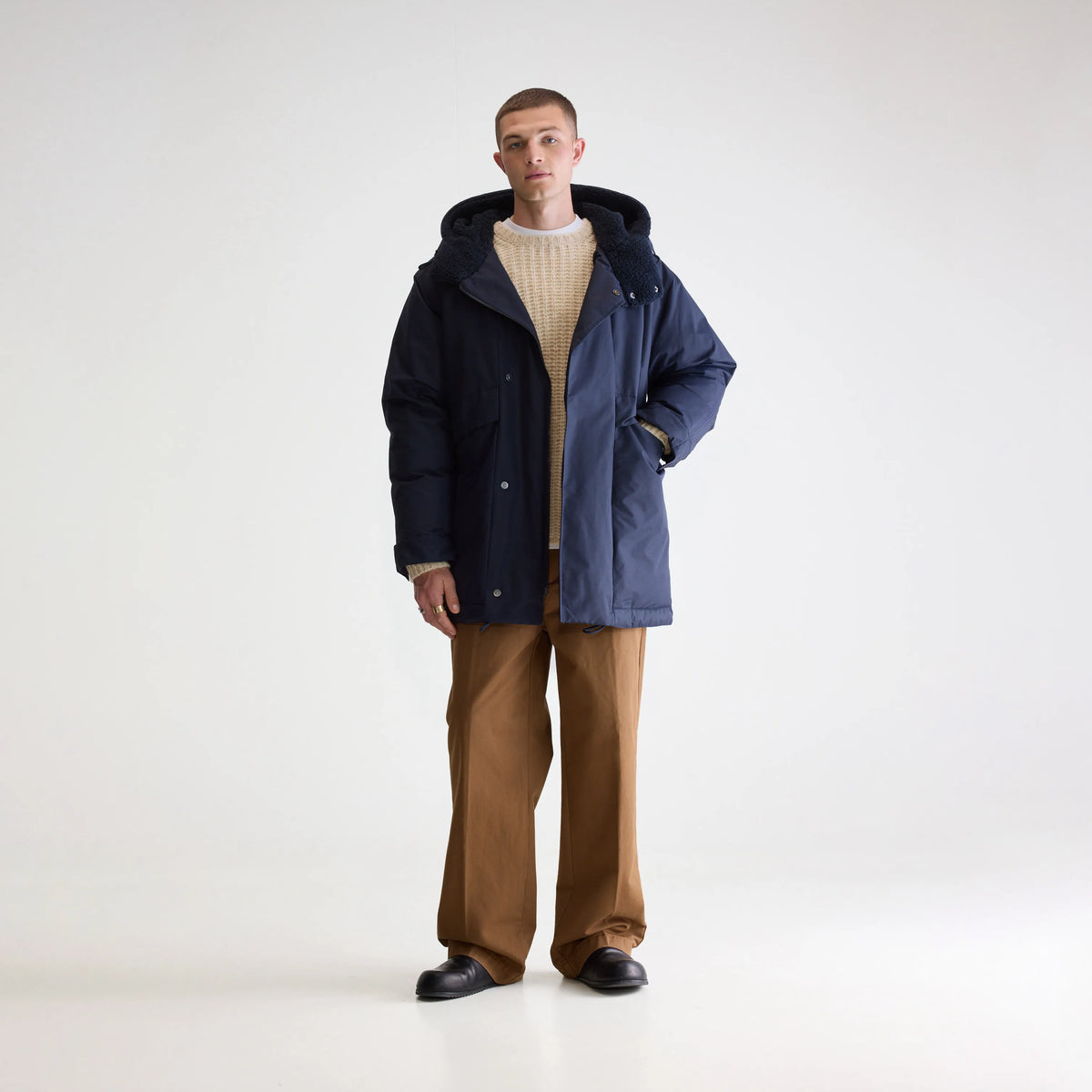 Navy mid-length hooded parka for men | Bellerose