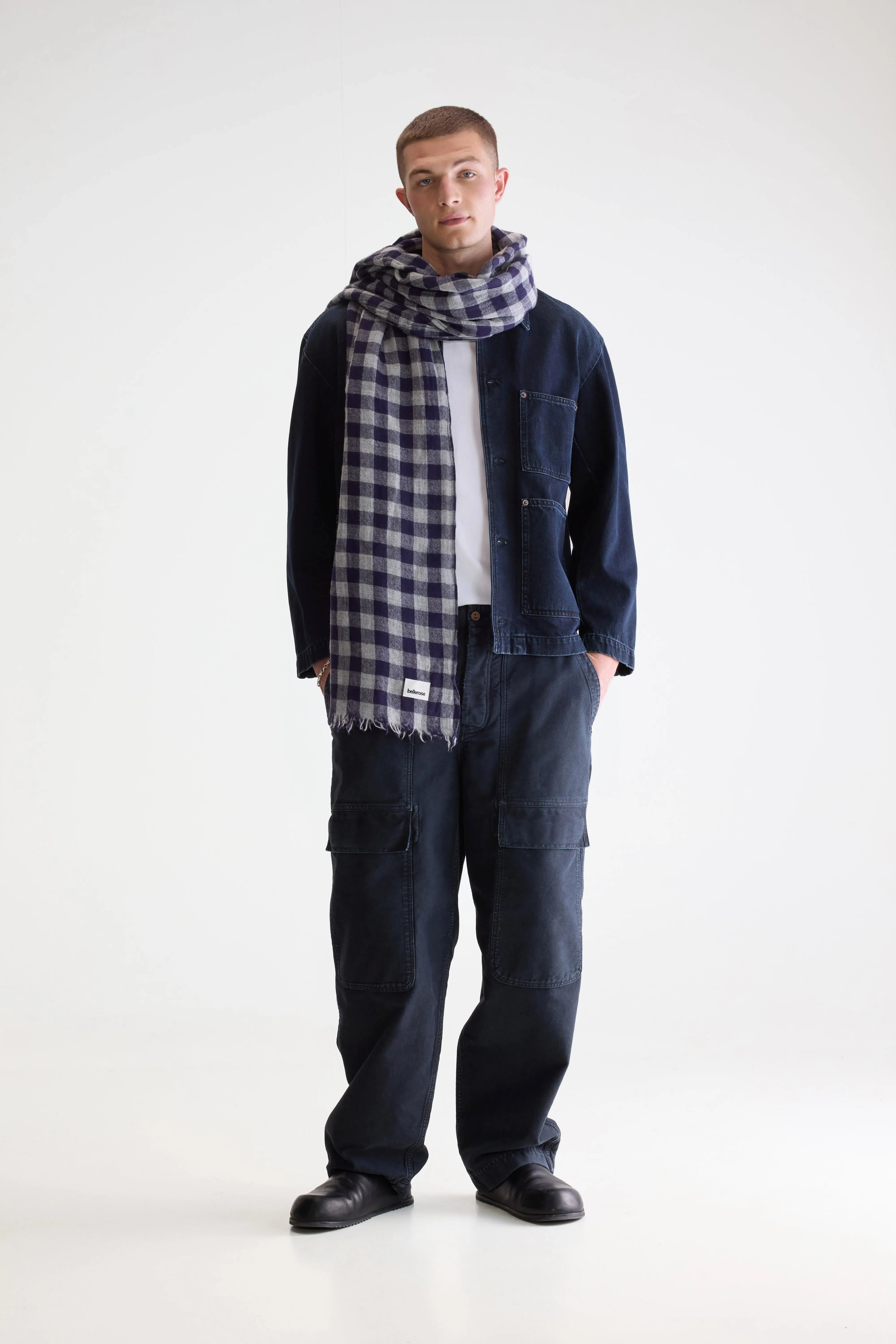 Sicha Checkered Scarf - H. grey / Navy For Men | Bellerose