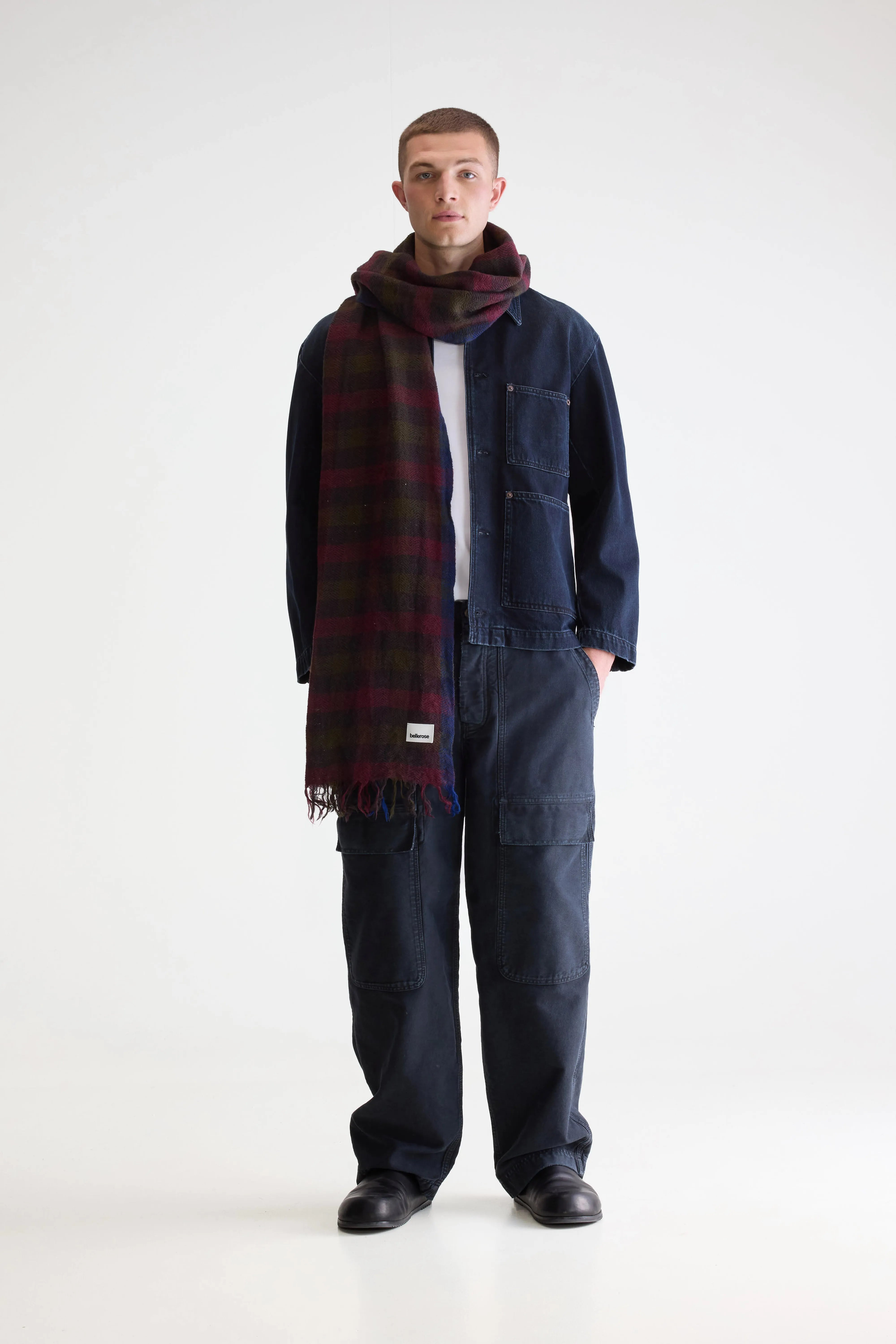 Sidy Checked Scarf - Army / Dark olive / Mushroom For Men | Bellerose
