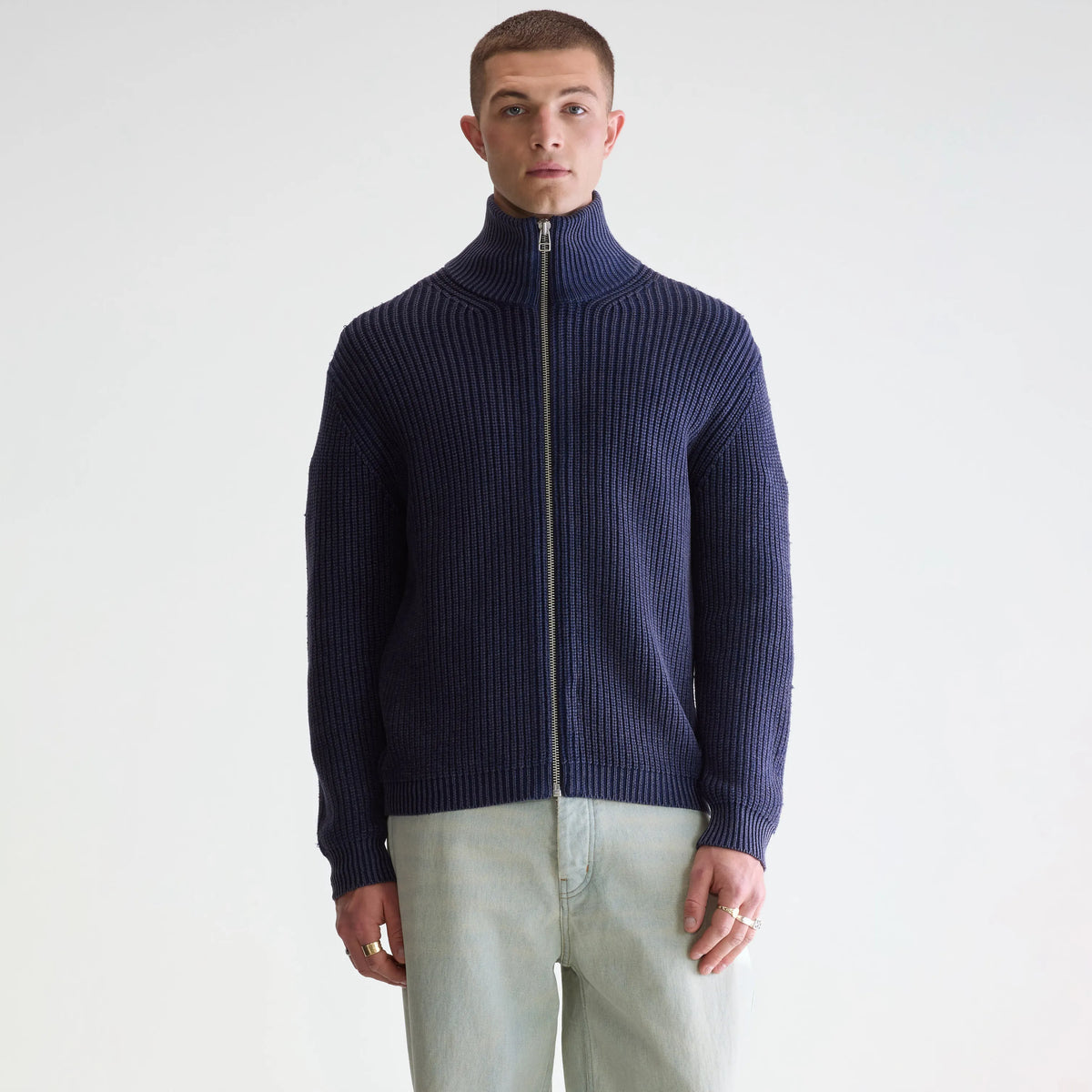 Navy blue zipped cardigan for men | Bellerose