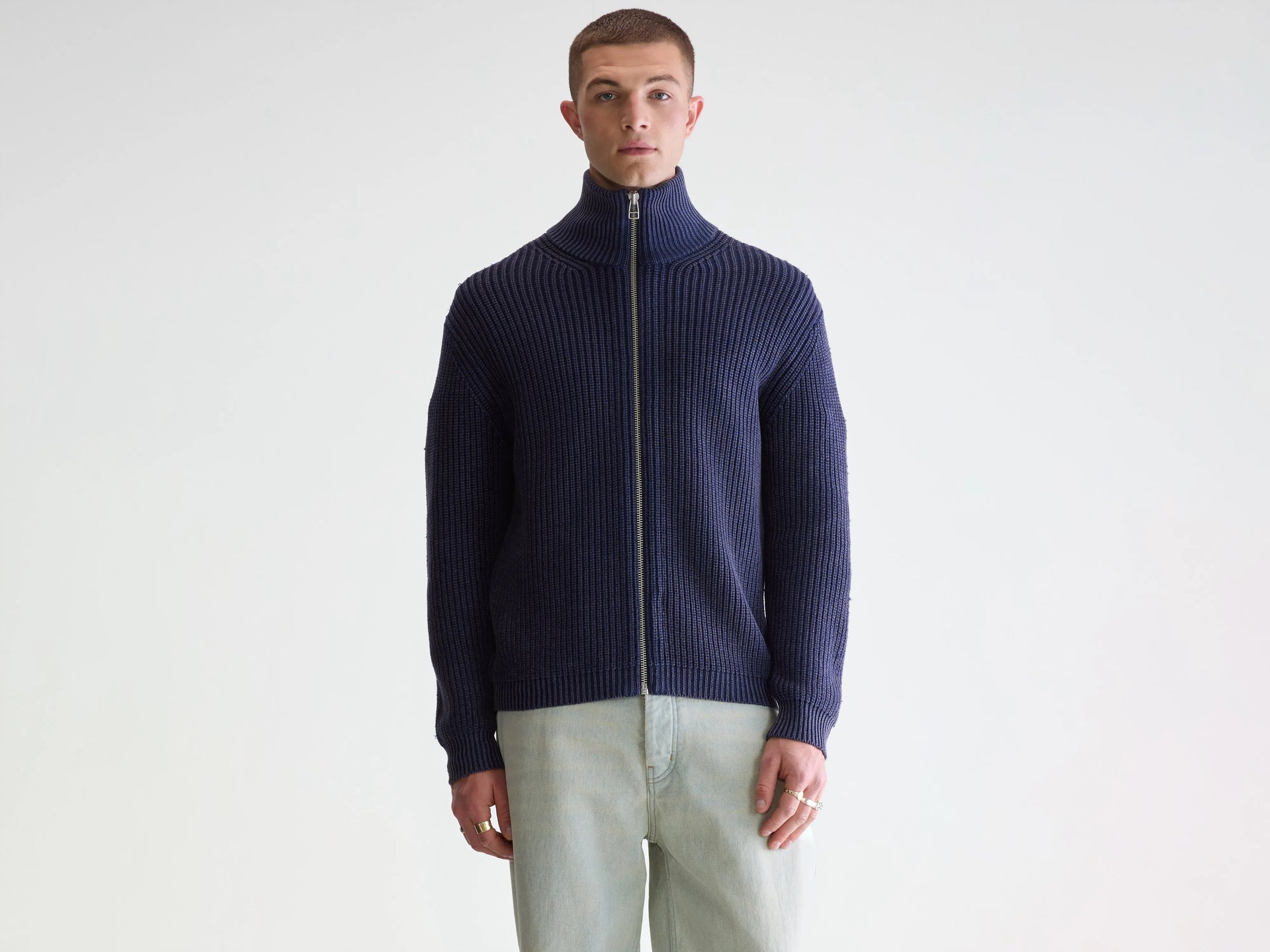 Navy blue zipped cardigan for men | Bellerose