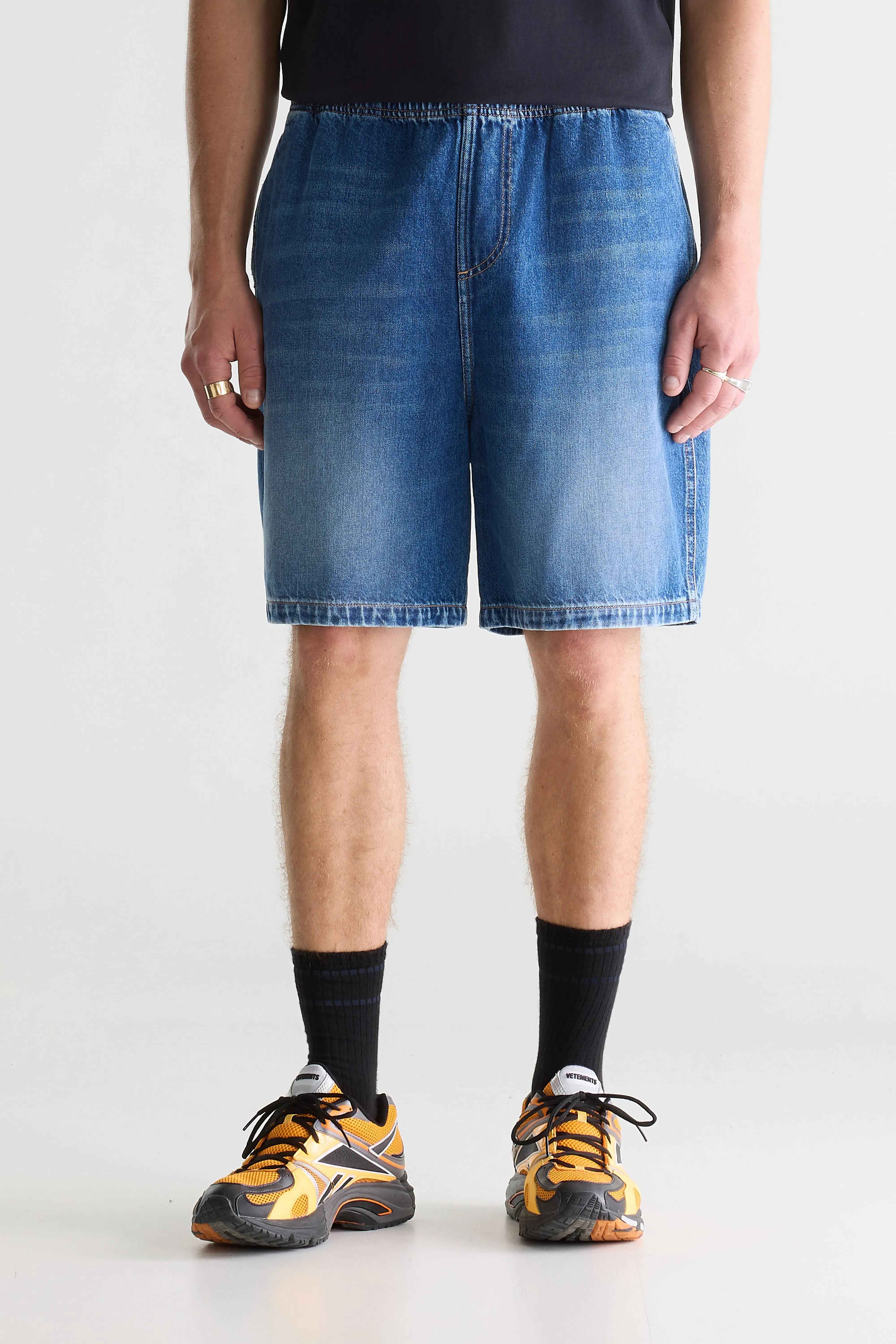 Flanky Wide Denim Shorts - Md blue marble For Men | Bellerose
