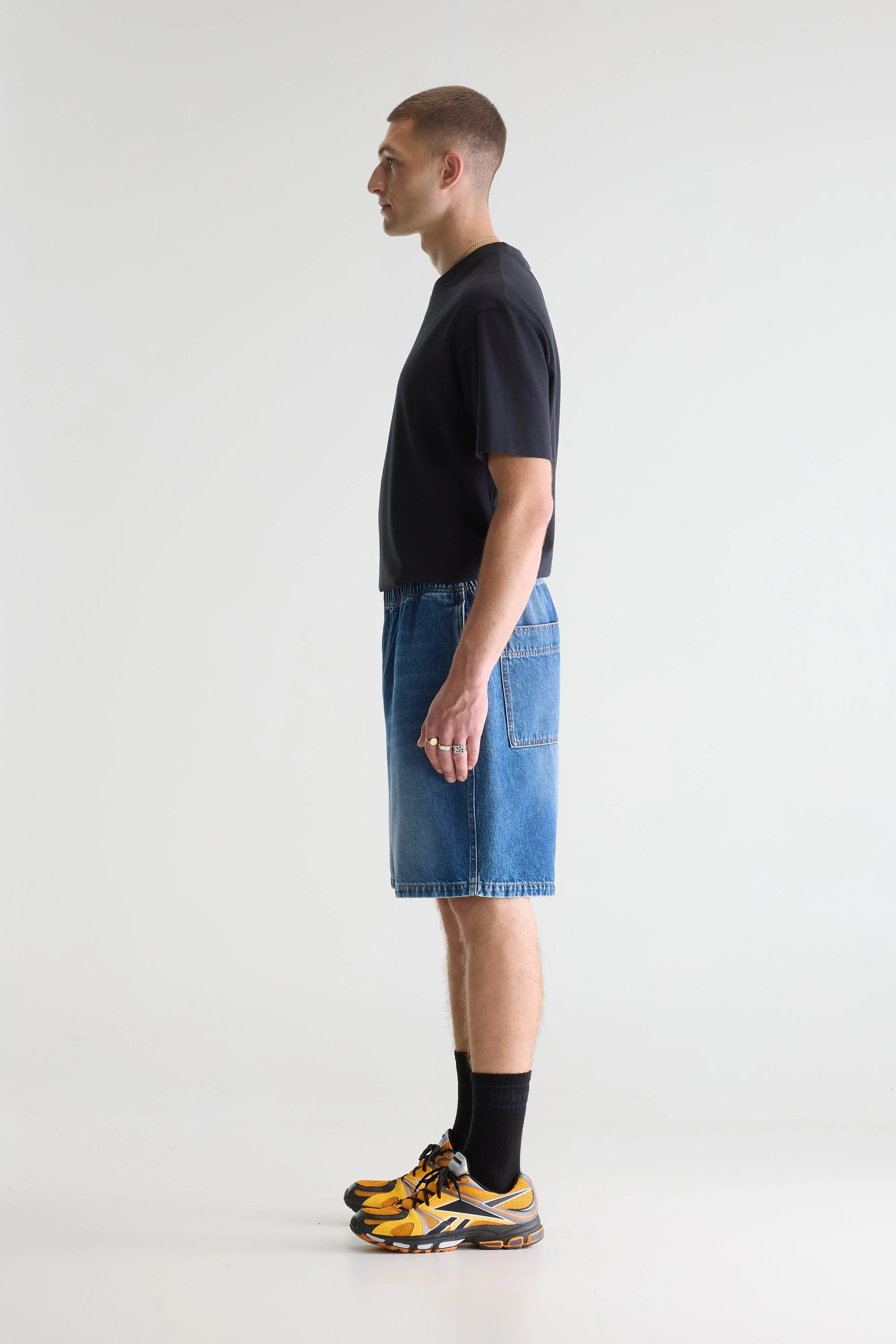 Flanky wide denim shorts (261 / M / MD BLUE MARBLE)