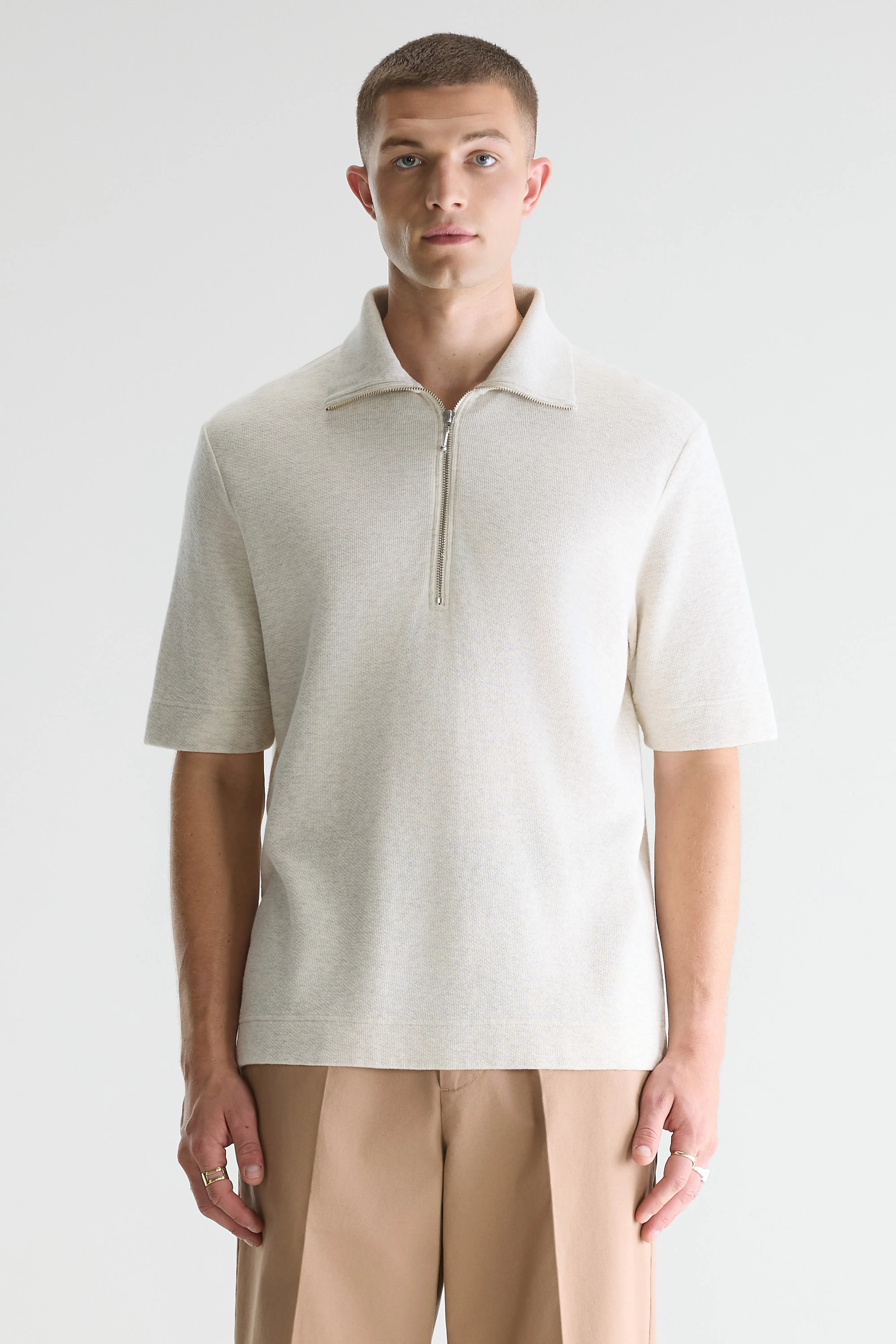 Silas Zipped Polo - Oyster For Men | Bellerose