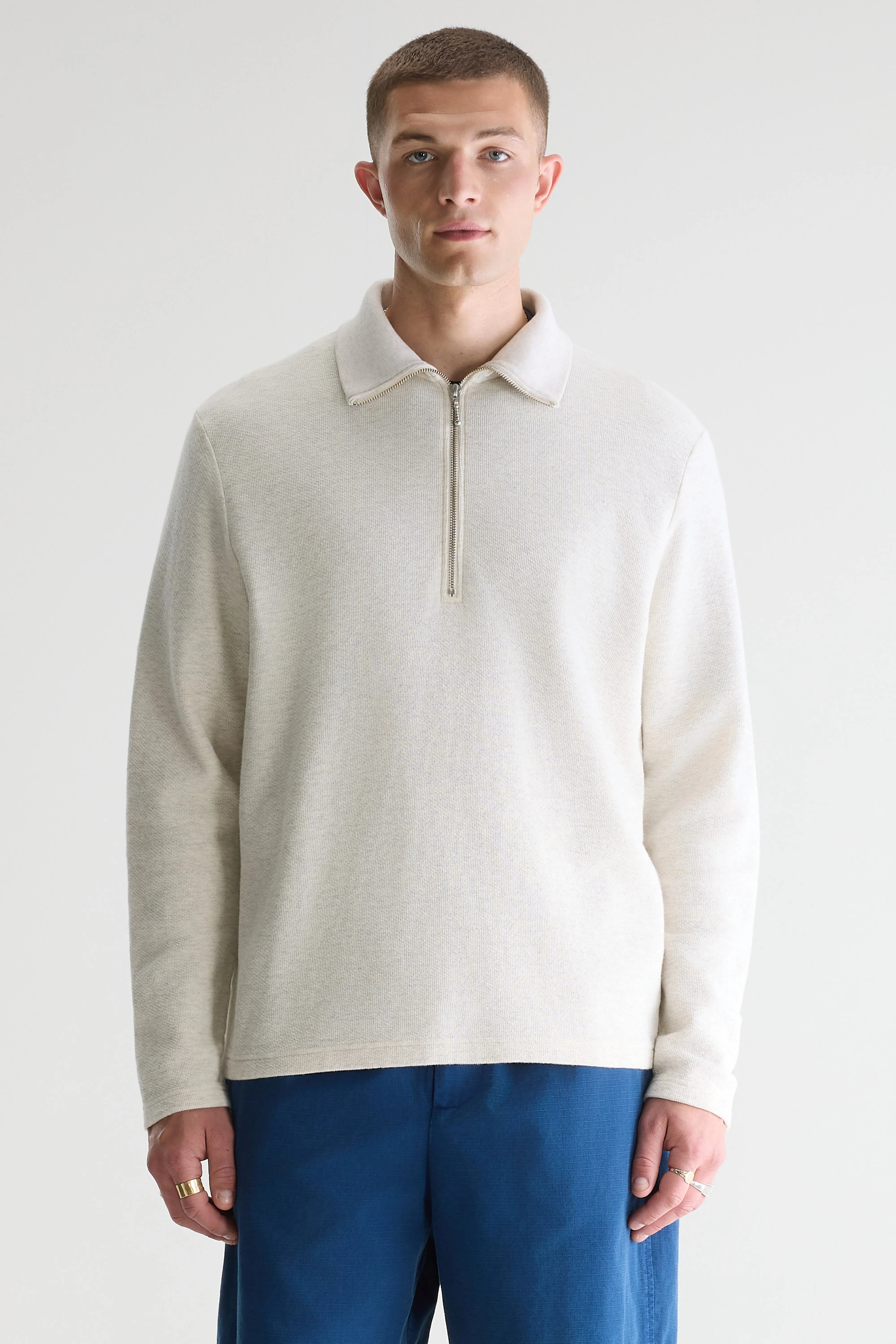 Spence Zipped-collar T-shirt - Oyster For Men | Bellerose