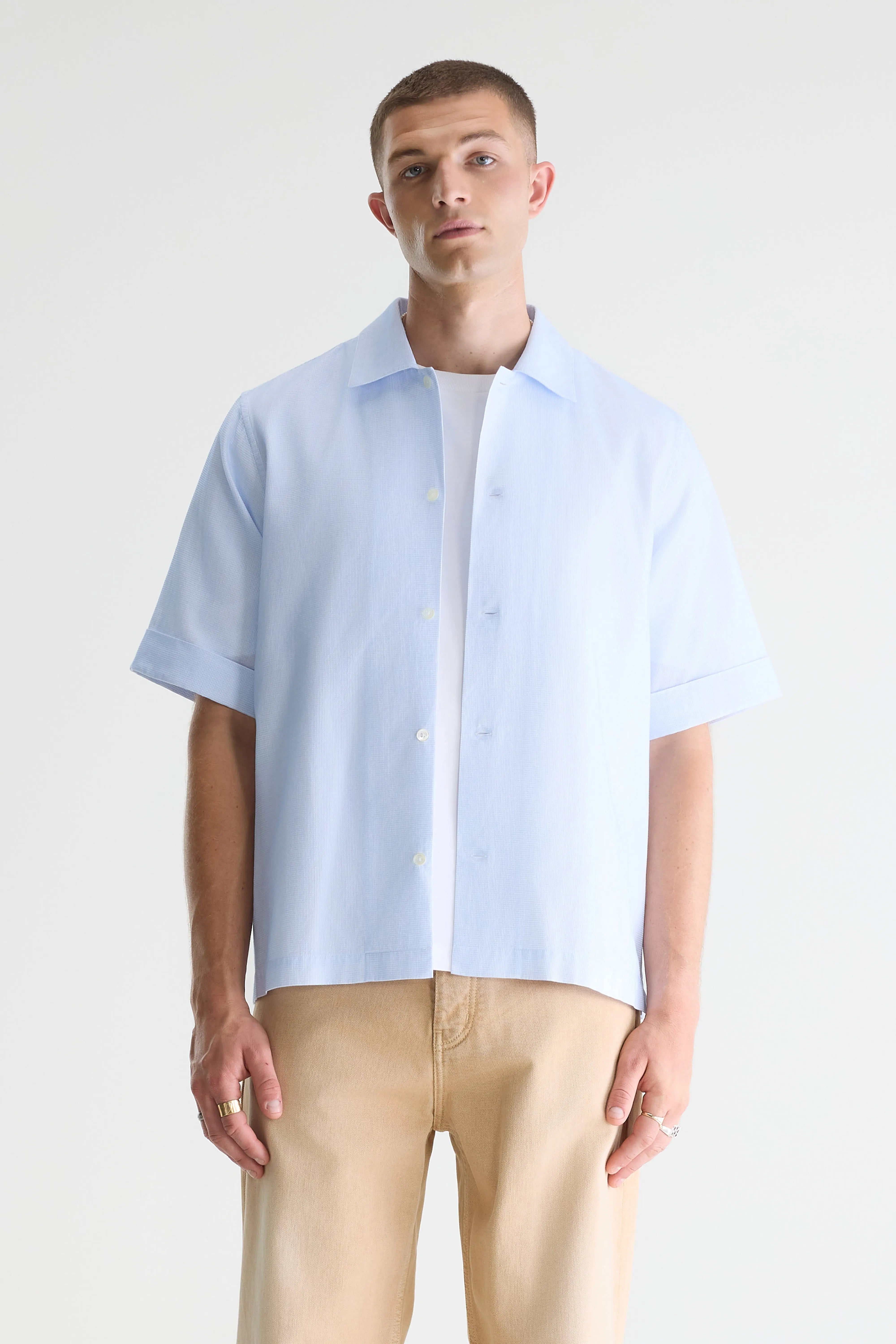 Flint Micro-checked Shirt - Sky / White For Men | Bellerose
