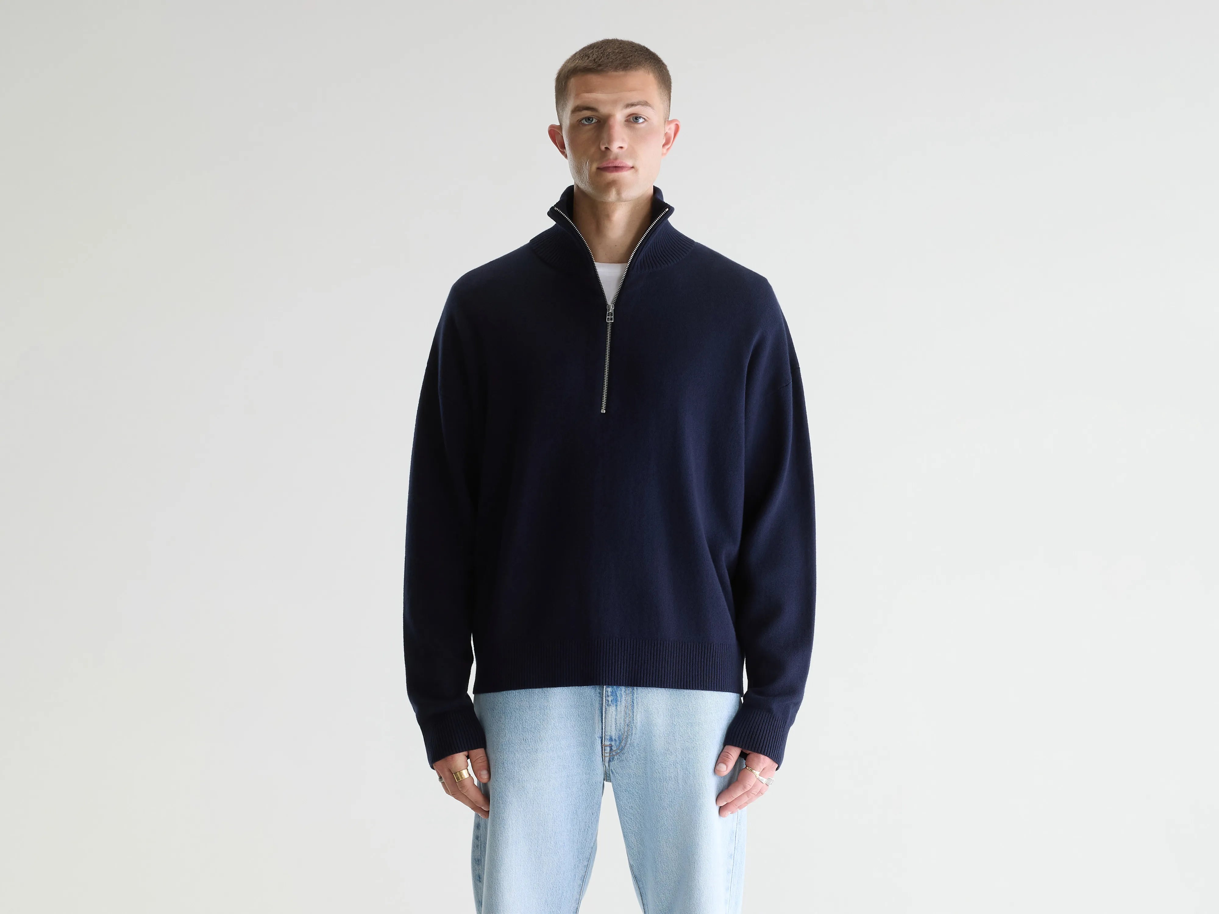 Geoze trui met hoge kraag en ritssluiting (261 / M / NAVY)