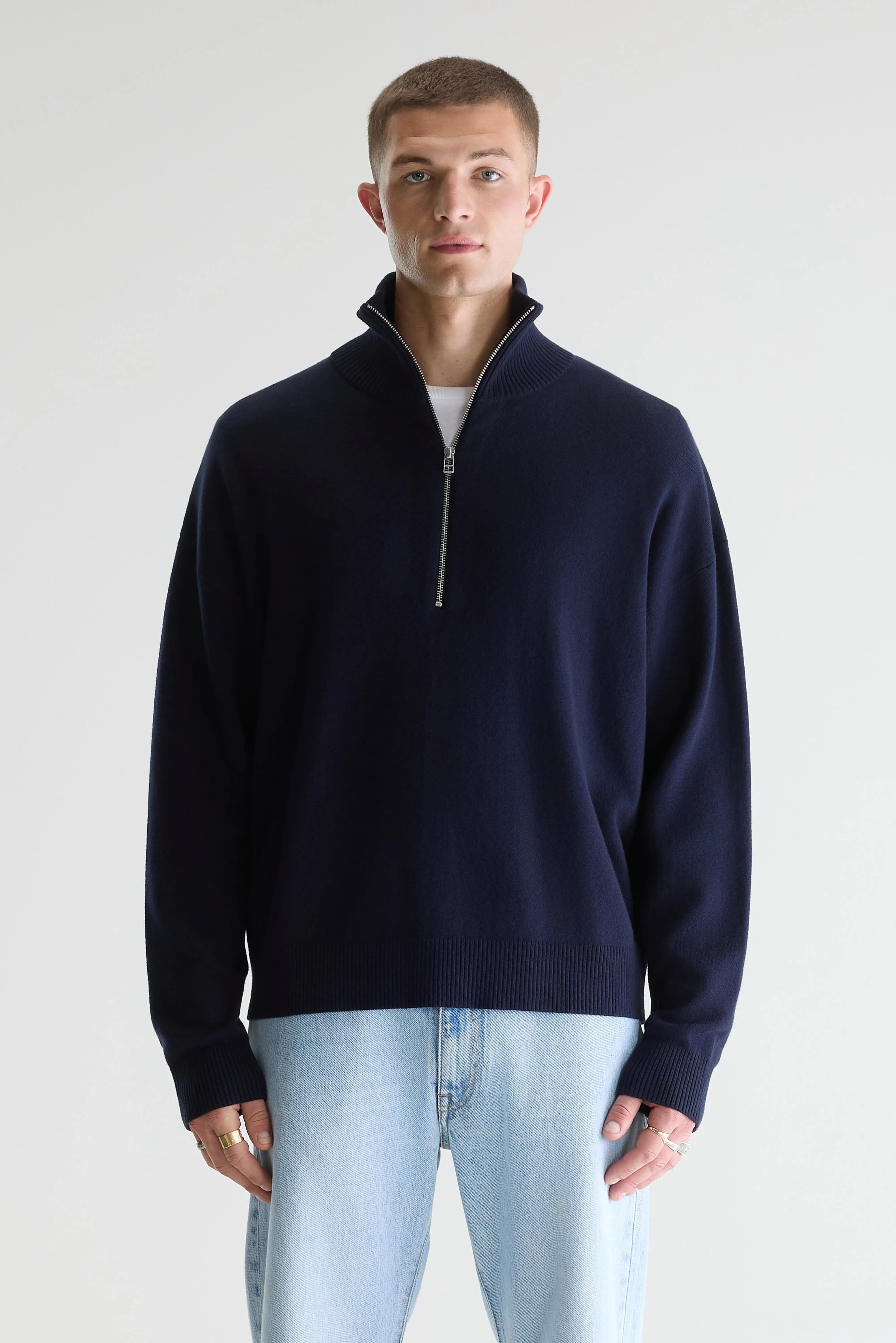 Geoze Trui Met Hoge Kraag En Ritssluiting - Navy / Parker Voor Heren | Bellerose