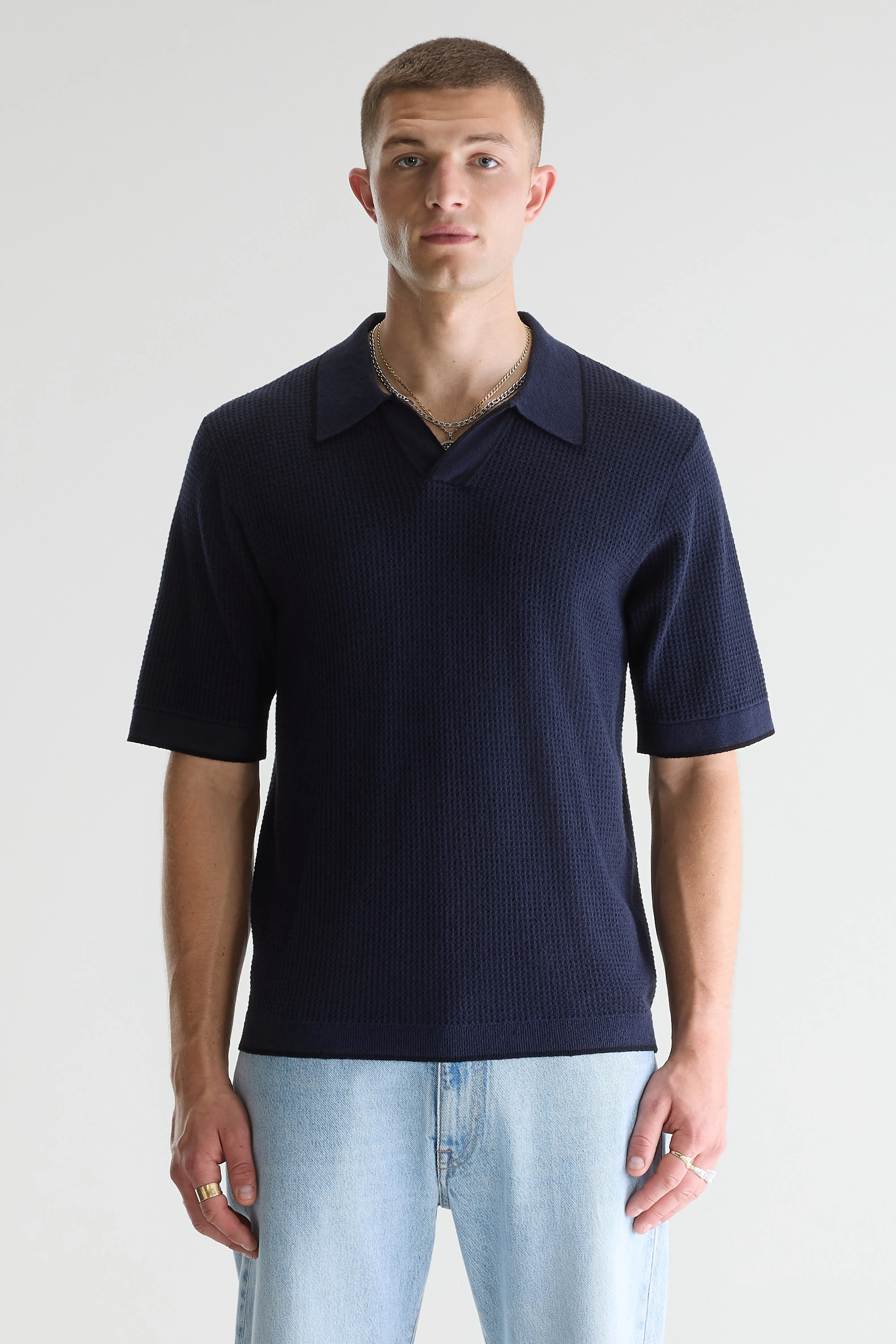 Adoko Waffle Knit Polo - Black / Parker For Men | Bellerose