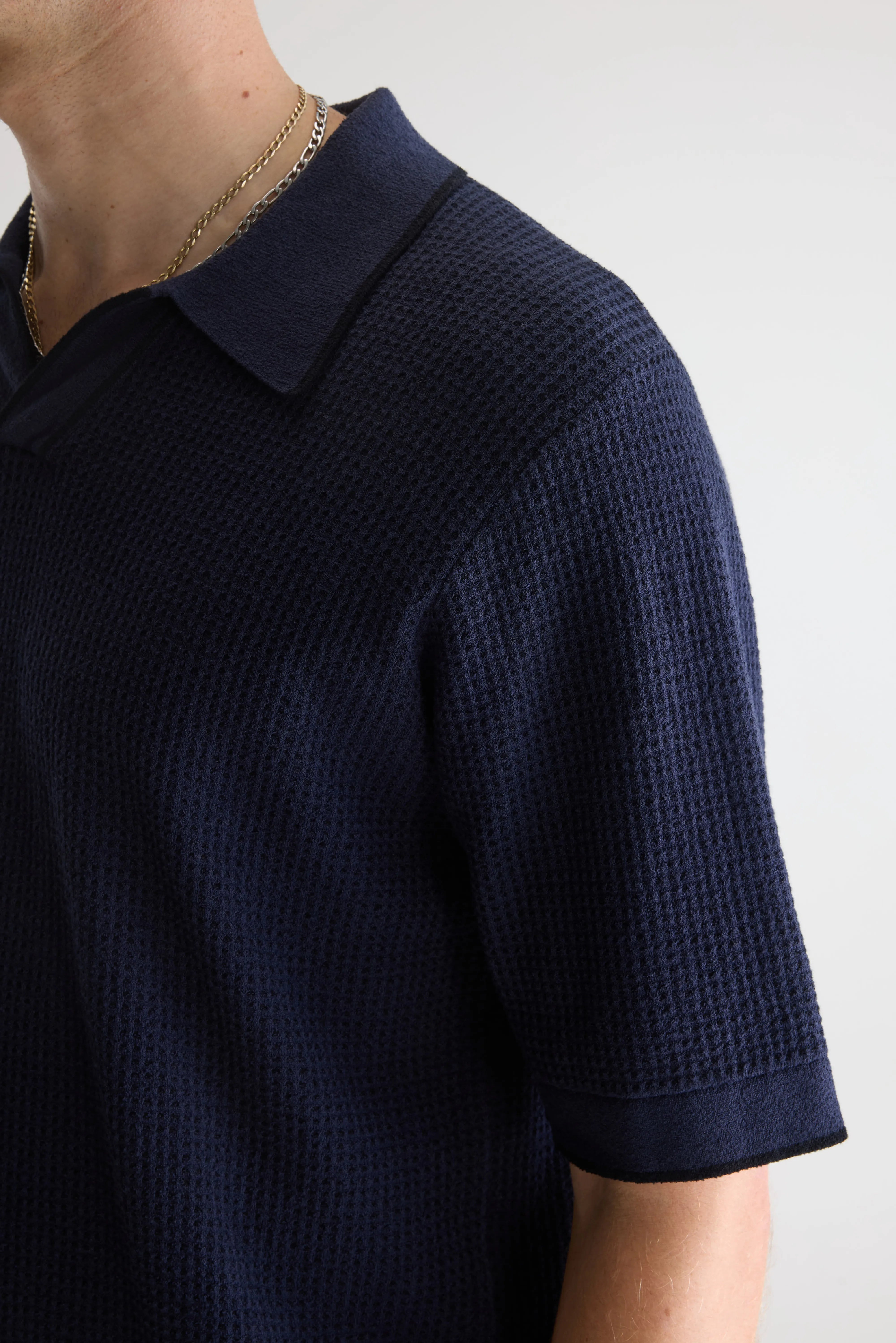 Adoko Waffle Knit Polo - Black / Parker For Men | Bellerose