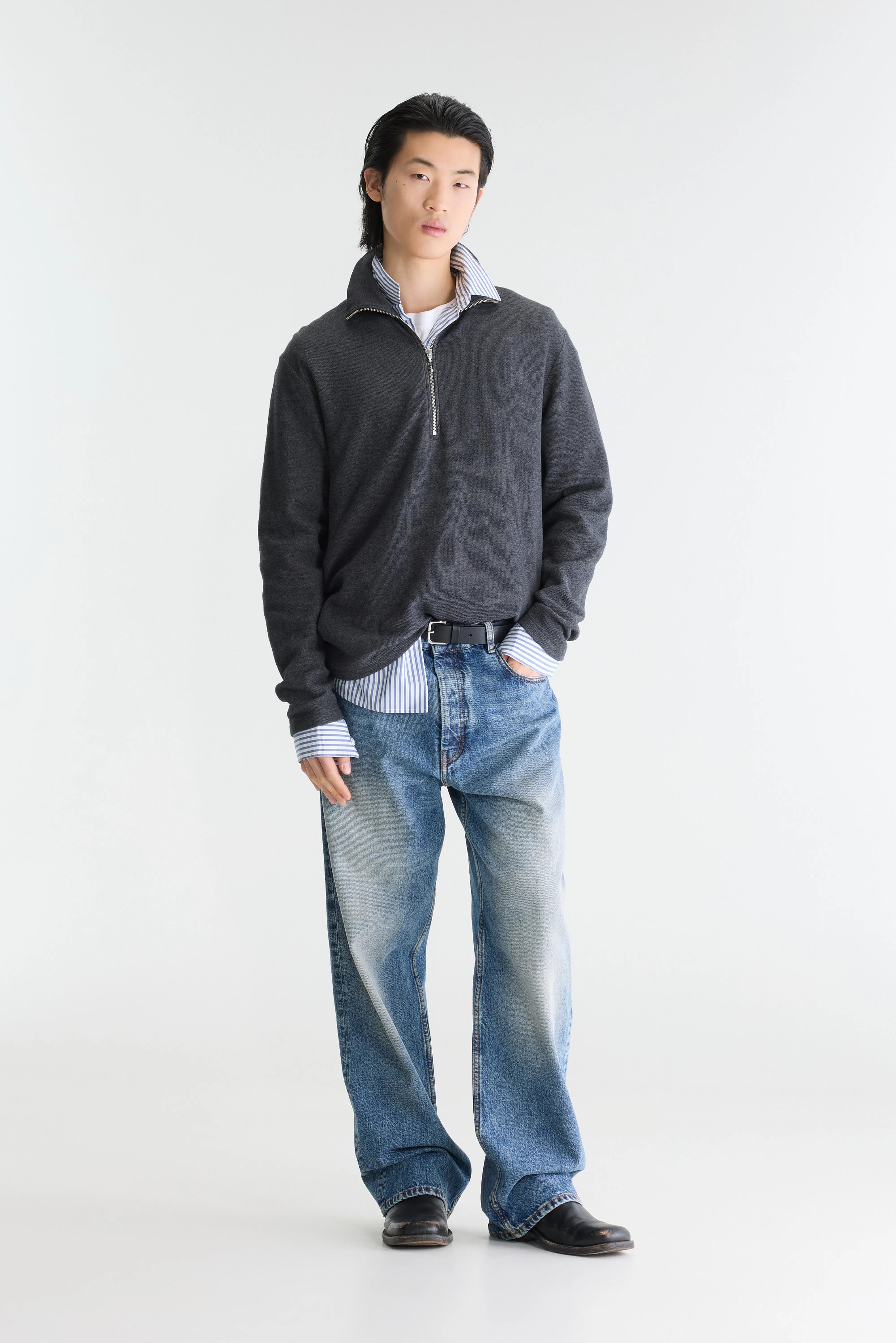 Spence zipped-collar t-shirt (262 / M / CHARCOAL)
