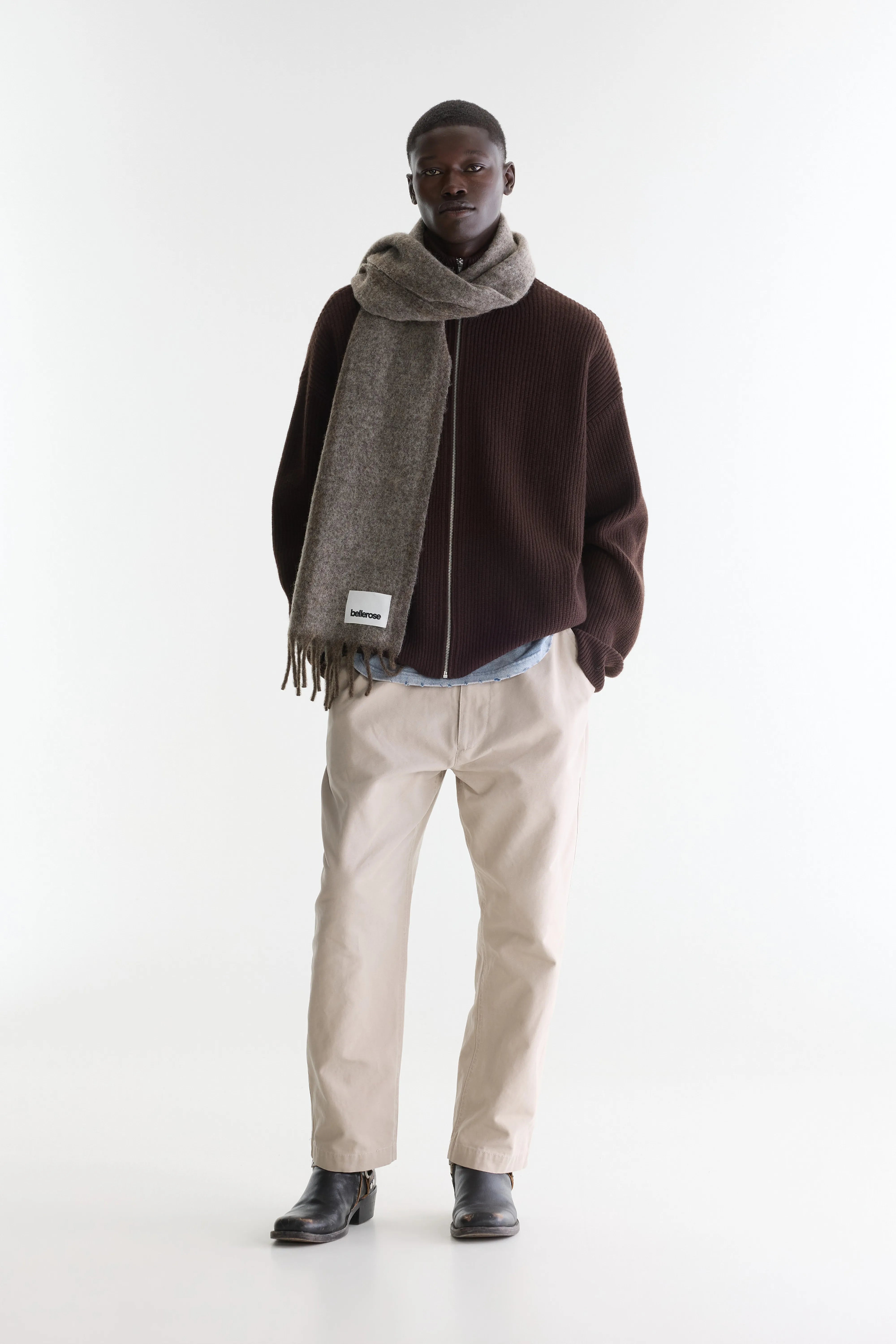 Dorzip mock-neck cardigan (262 / M / DARK ROAST)
