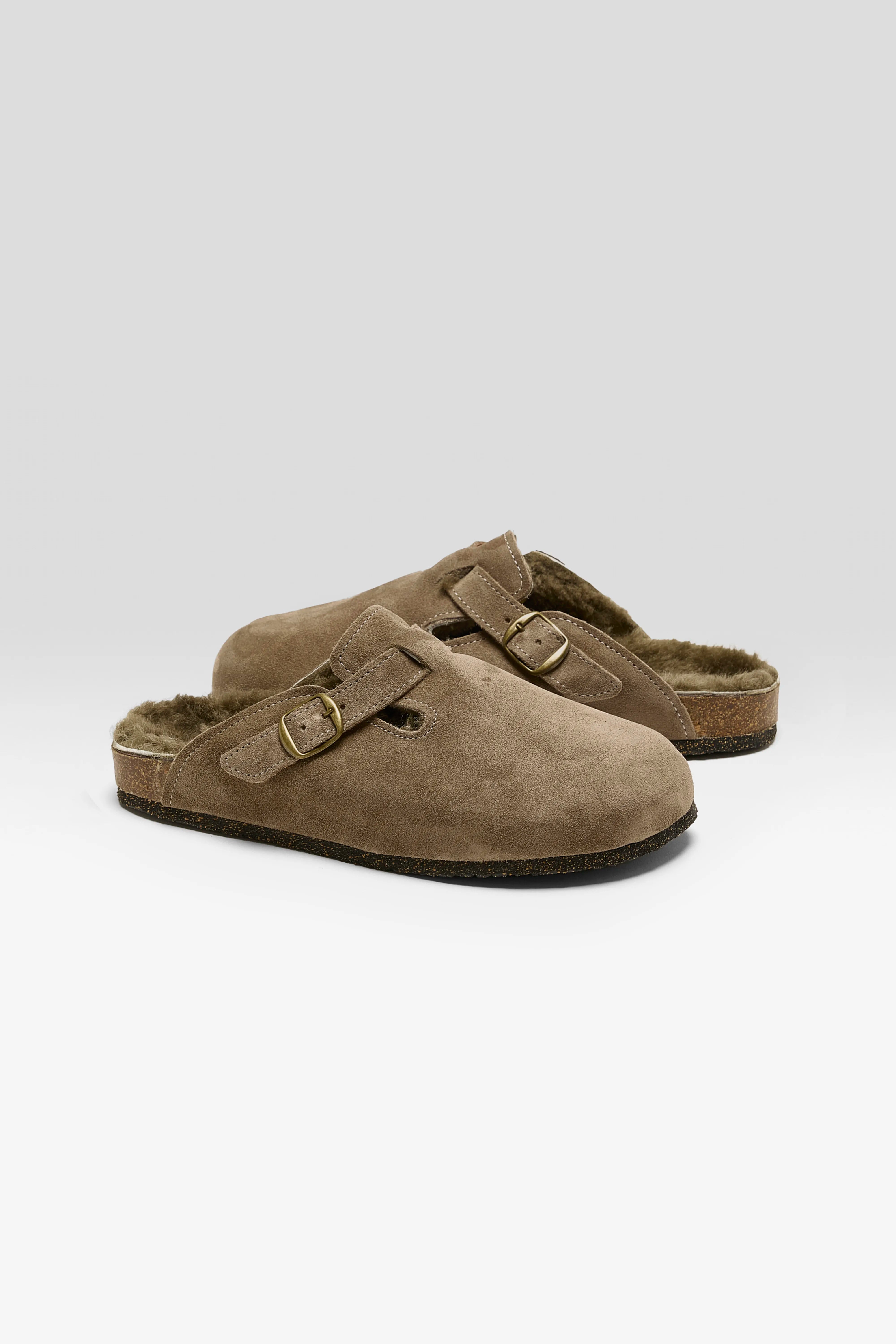 Taupe Velours Klompen Voor Dames | Bellerose