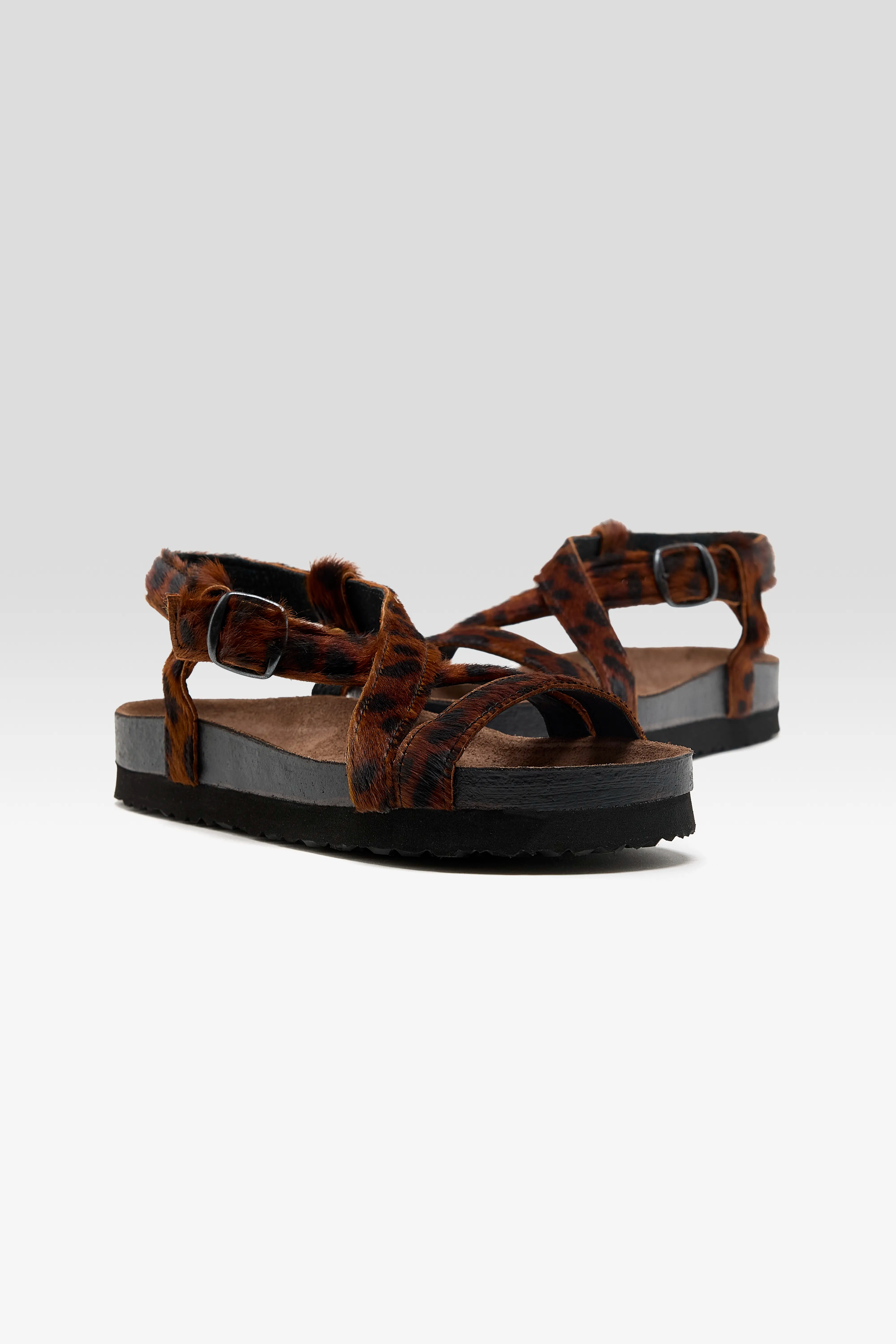 Cheetah Ponyhair Cross Strap Sandals For Women | Bellerose