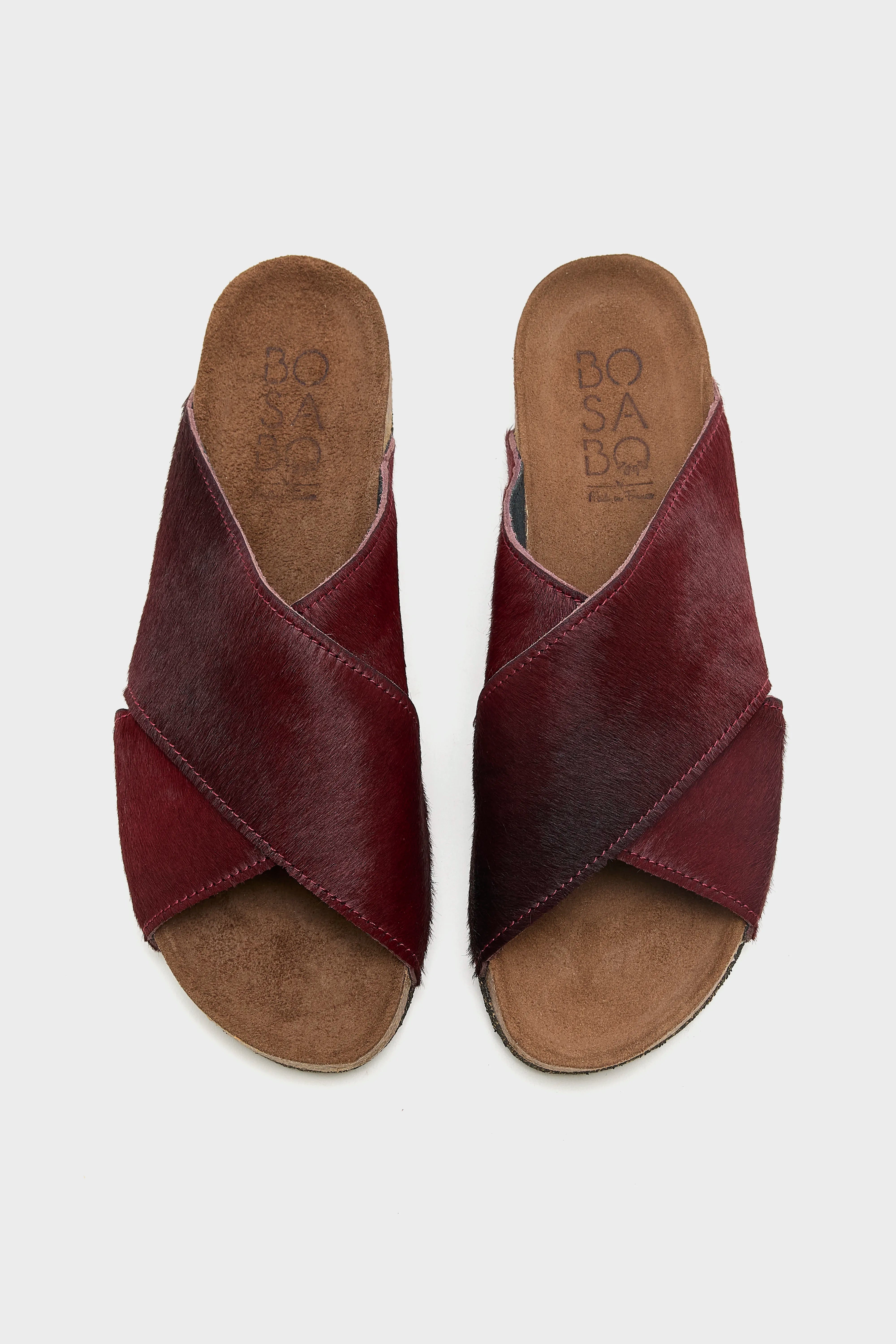 Sandales Croisées en Ponyhair Bordeaux  (261 / W / BORDEAUX)