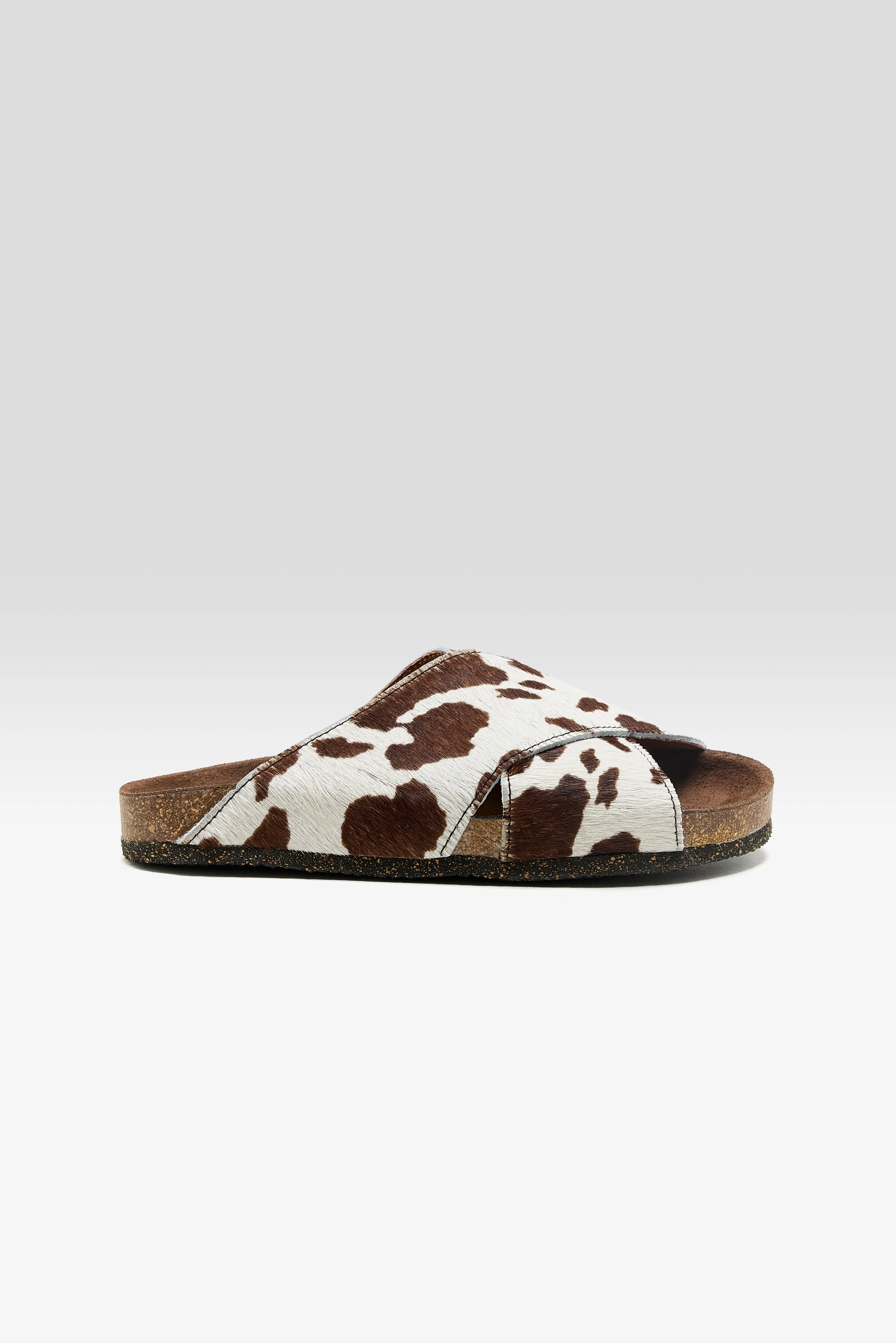Kruisbandsandalen Van Ponyhaar Met Koeienprint Voor Dames | Bellerose