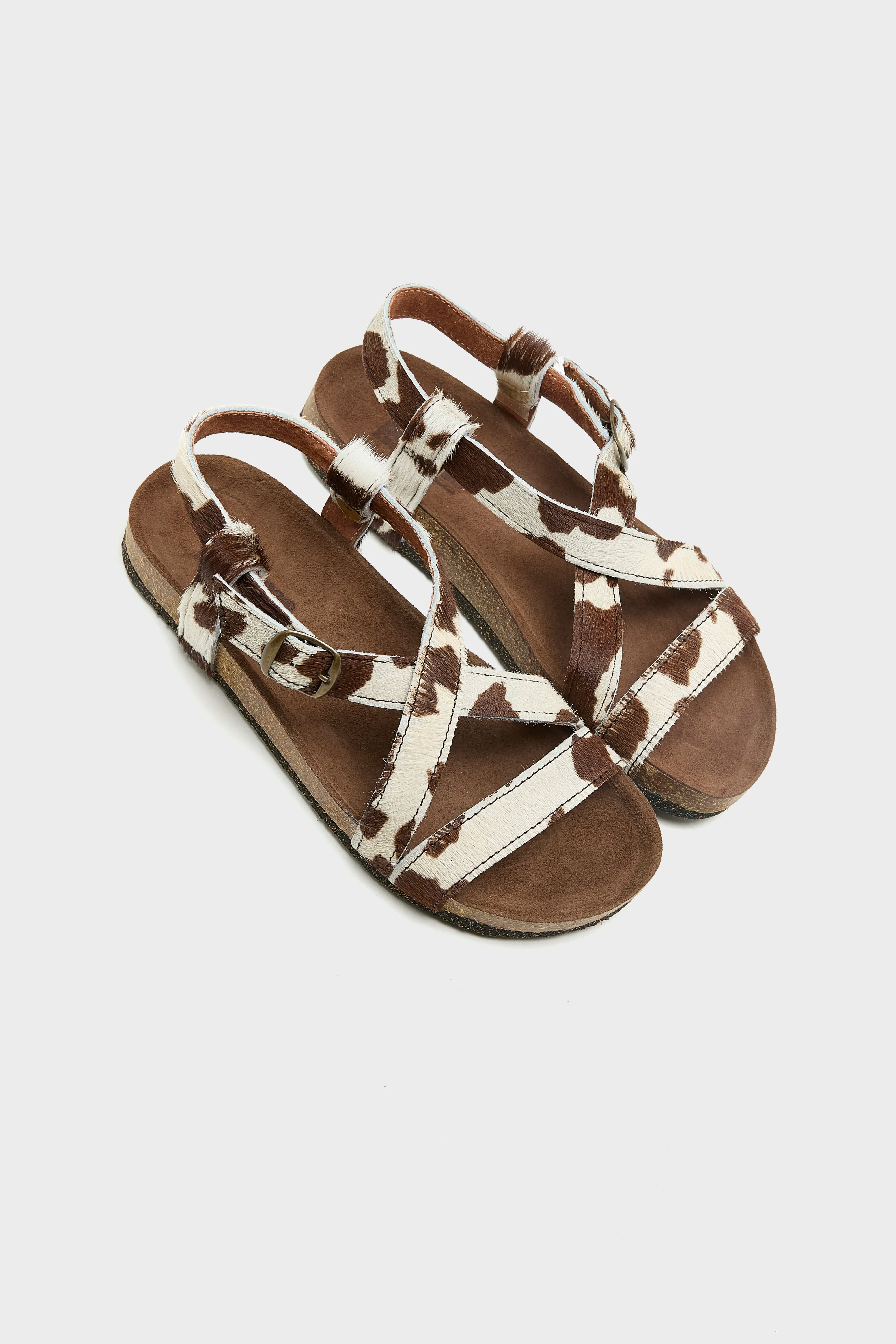 Sandales Croisées en Ponyhair Imprimé Vache  (261 / W / WHITE)