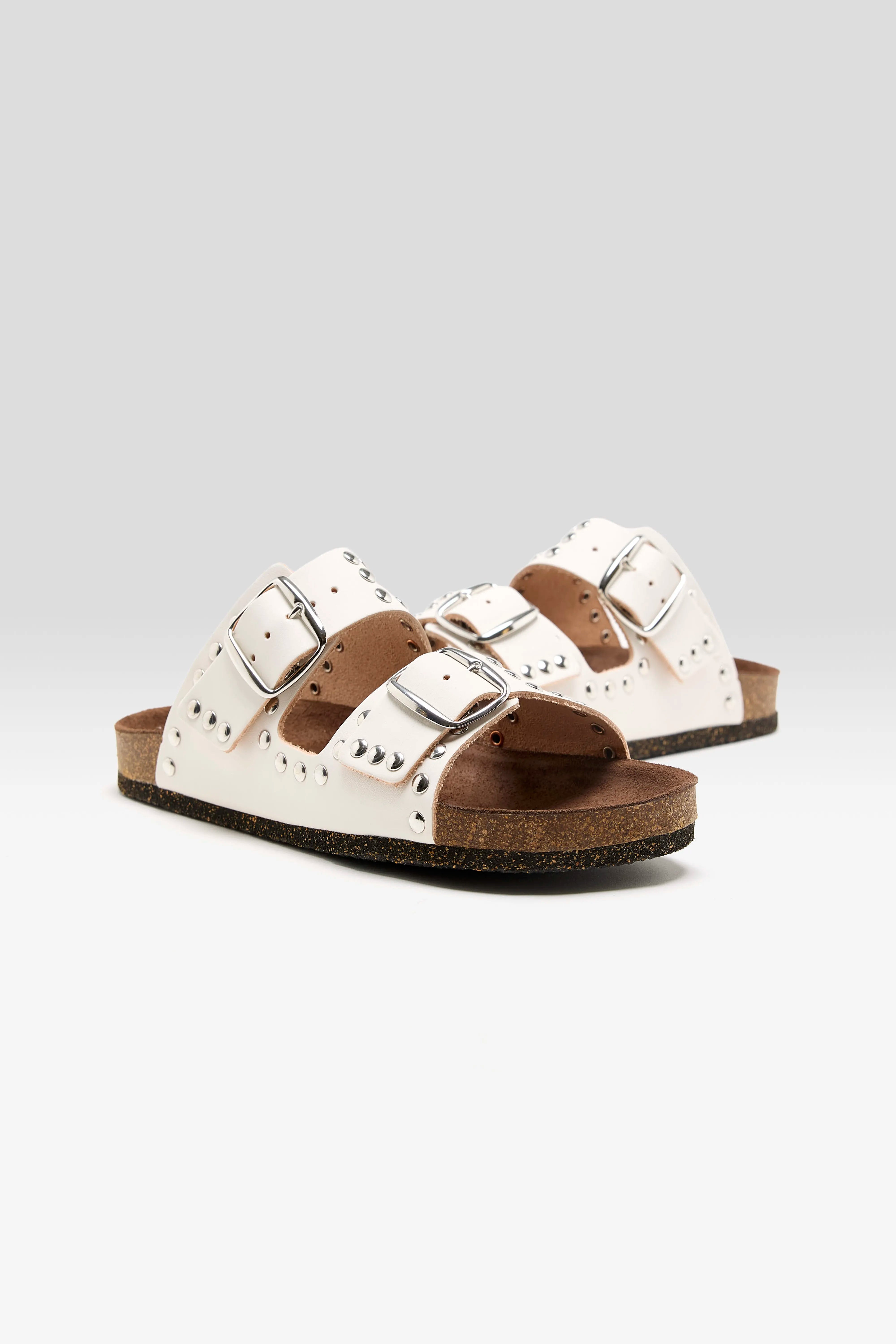 White Leather Rivet Sandals For Women | Bellerose